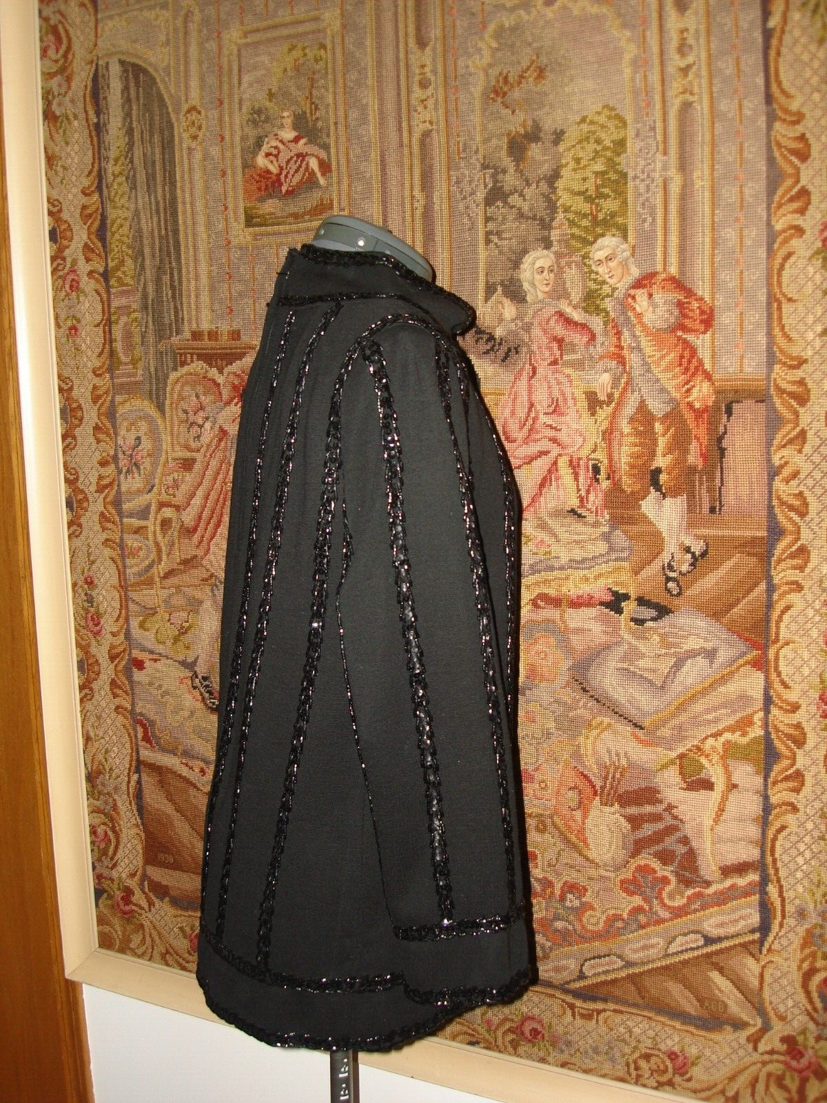 Vintage Unique 60s Palio Black Hand Beaded Sequin Virgin Wool Sweater Bluose M
