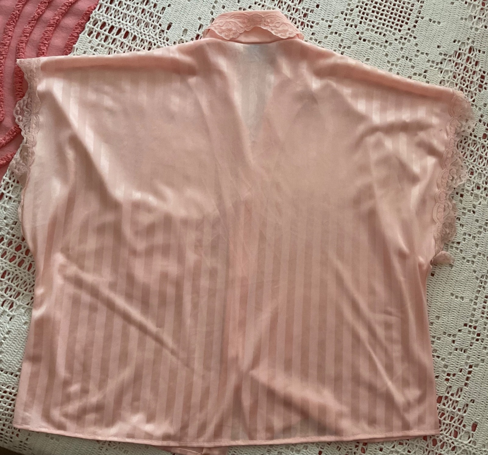 VINTAGE JILL ANDREA OF NY NYLON SZ M 2 PC SHORTIE PJ’S PEACH W/MATCHING LACE TRM