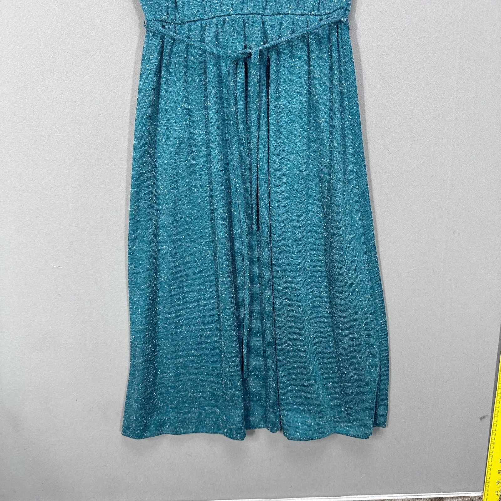 Vintage Dress Womens 13 Blue 70s 60s Short Sleeve Collared Elastic Waist Belted