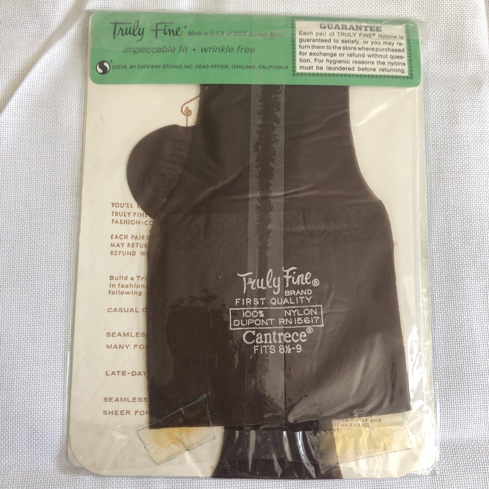 VNTG 70s Truly Fine 1 Pair 100% Nylon Stockings Nylons Seamless USA Walnut 8.5-9