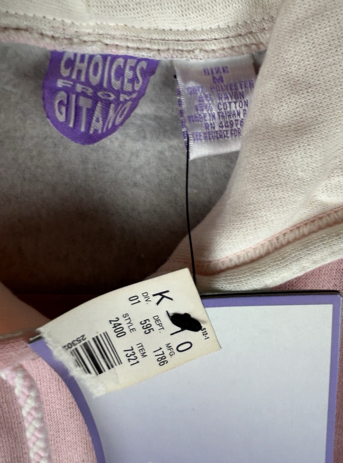 NWT Vintage Choices Gitano Pink Gray Colorblock Hoodie Sweatshirt Womens M