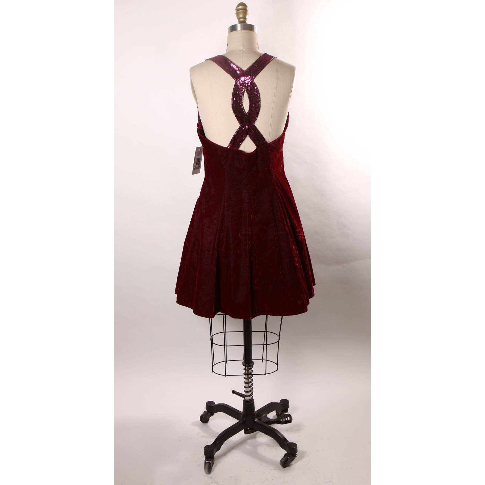 1980s 1990s Burgundy Velvet Beaded Flared Skirt Formal Prom Dress by De-Laru