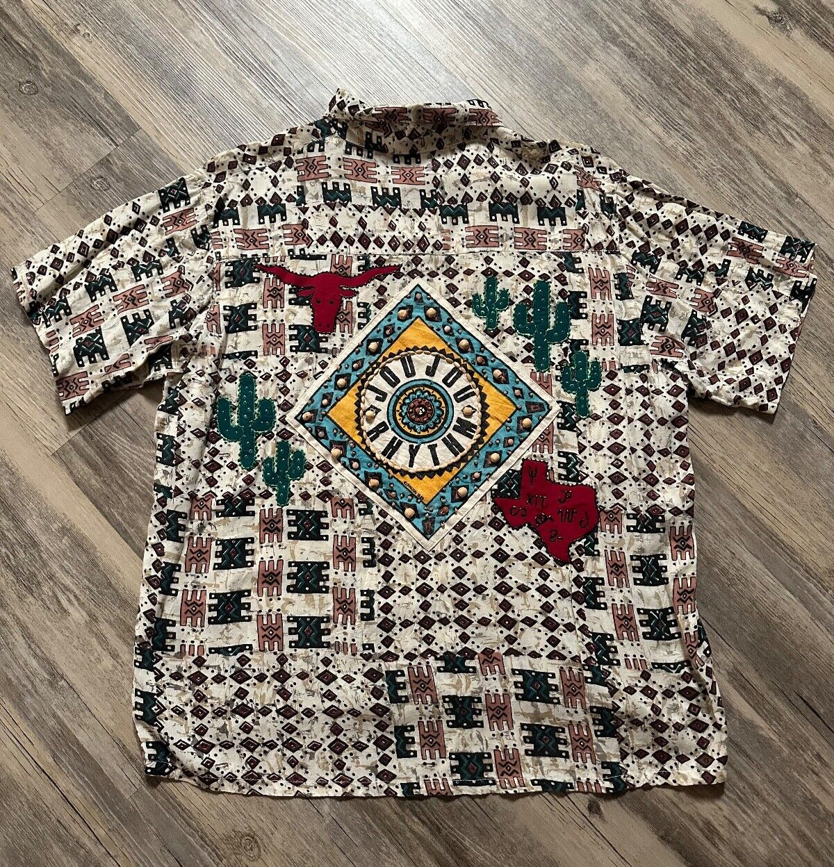 Vtg JouJou Rhythm Button Shirt Native American Embroidery Southwest Large