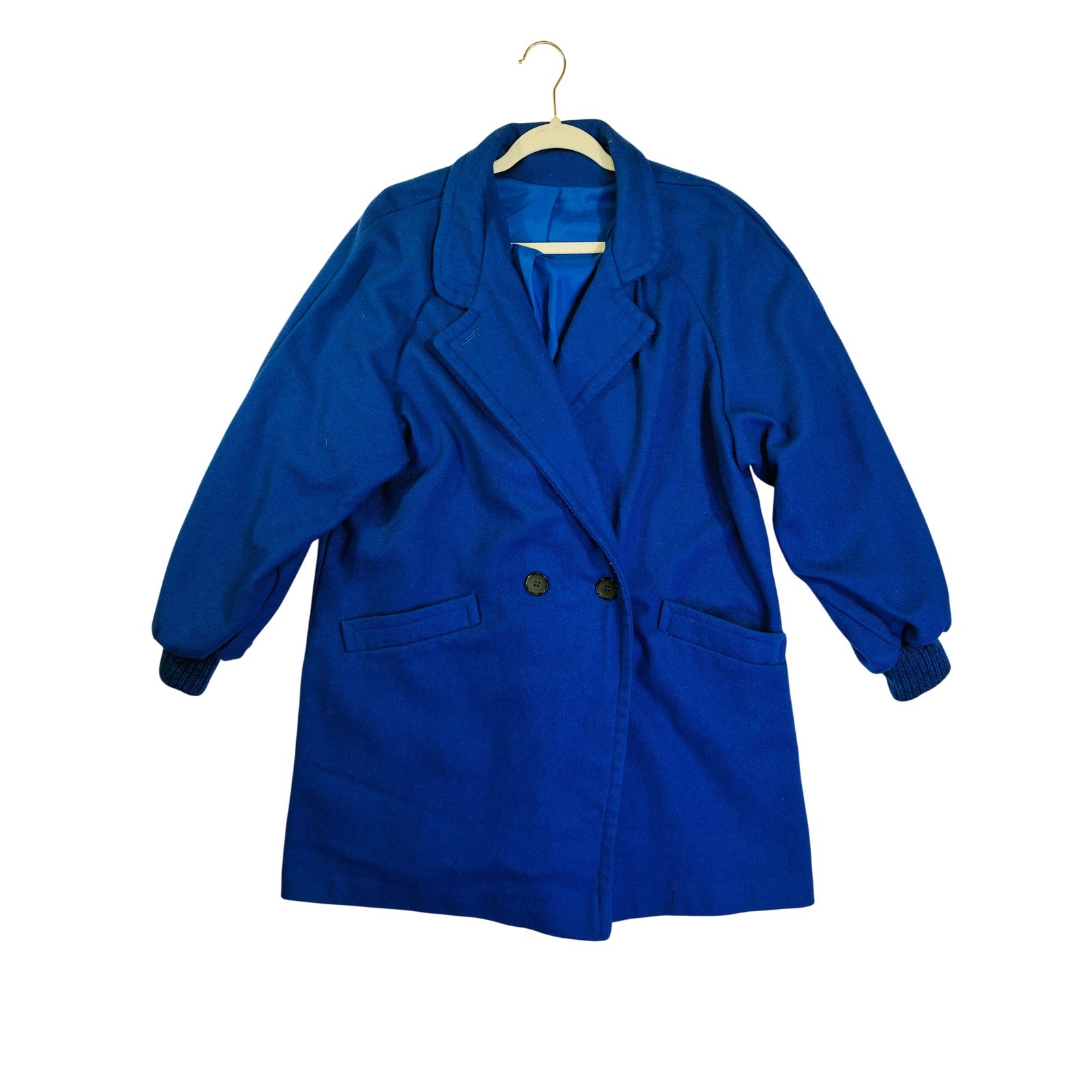 Herman Kay Vintage USA Womens M/L Blue Wool Blend Double Breasted Coat Cuff