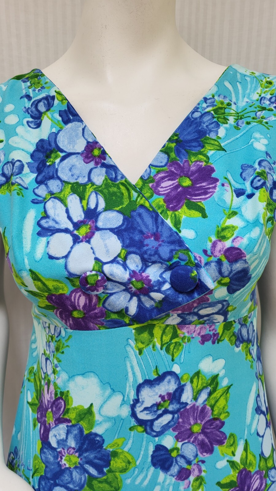 Vintage 60/70s PENNEYS HAWAII Bright Blue Floral Maxi Dress – Size S – EUC
