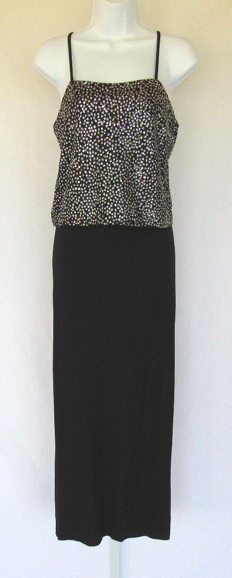 VINTAGE 1970s 80s THEMES GLITTER TOP & LONG SKIRT BLACK SILVER SIZE 6 LINED