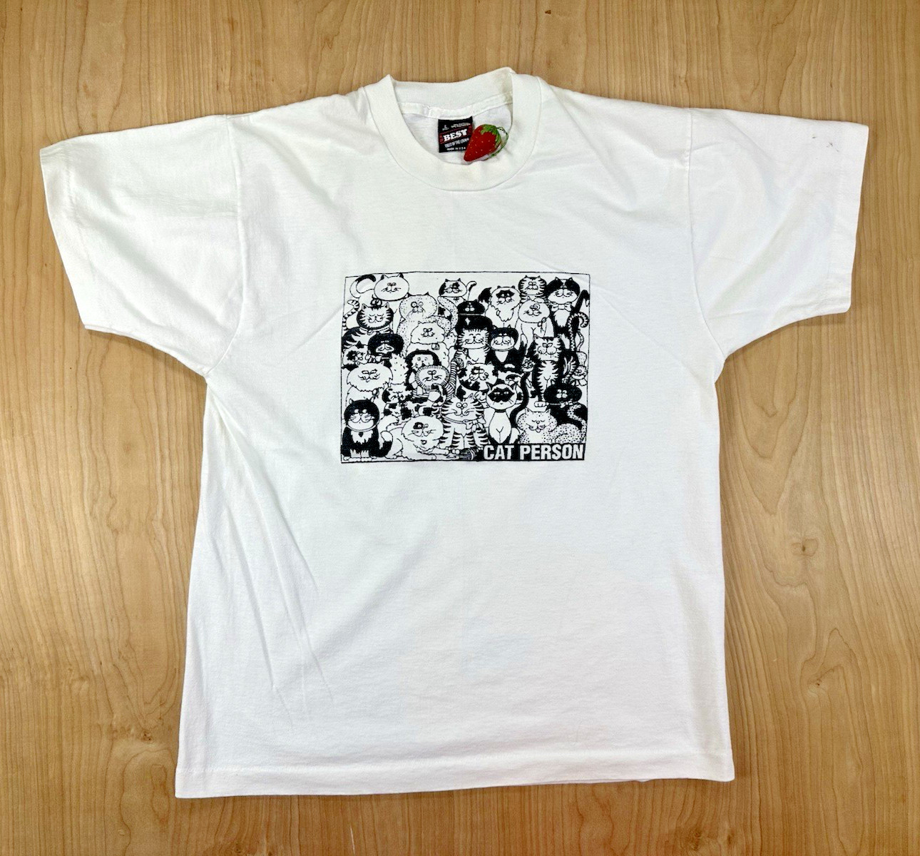 vintage 90’s CAT PERSON t shirt LARGE screen stars best ILLUISTRATION cute NORM