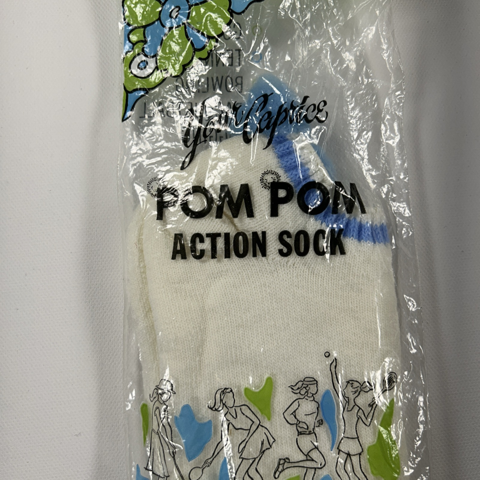 VTG Pom Socks White Baby Blue Your Caprice Action Sock OSFA Sport USA Made