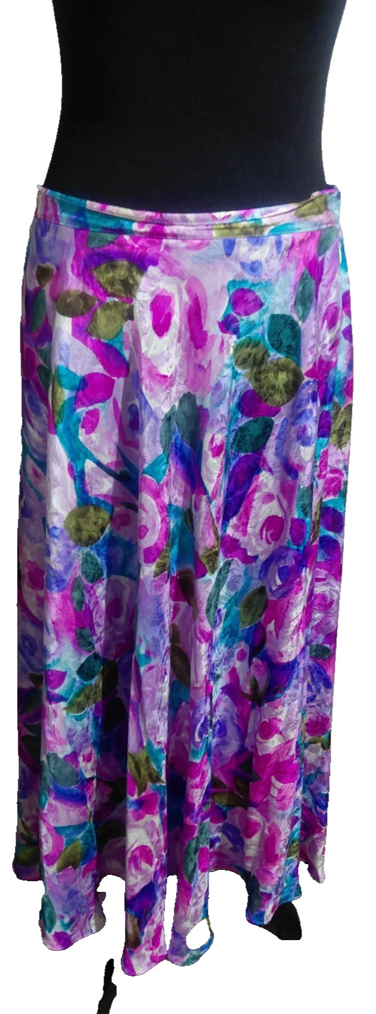 Adrianna Papell 2 PC 100% Silk Jacket & Long Skirt Pink Blue White Floral SZ 14