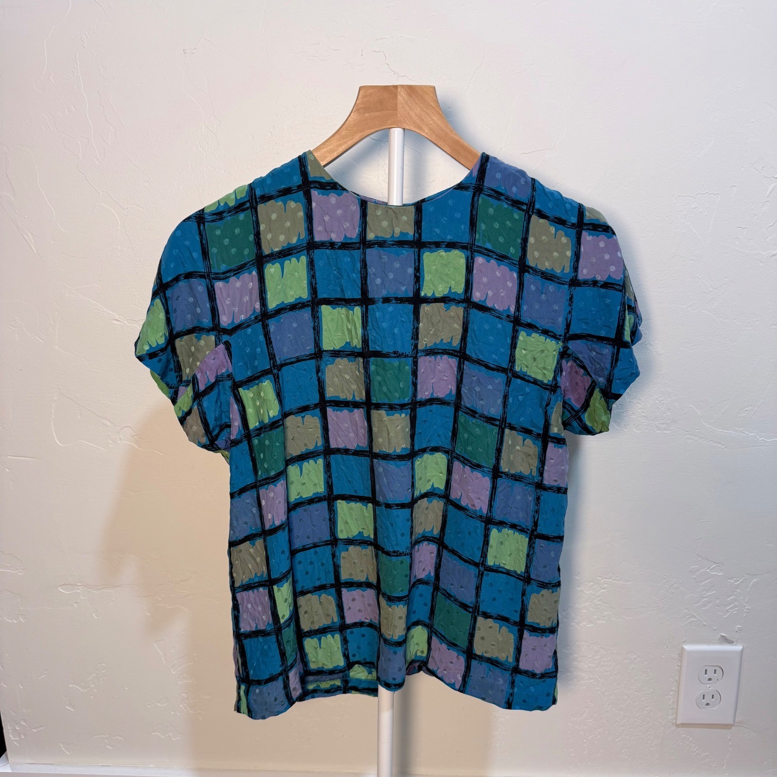 Vintage 80s Julie Francis 100% Silk Blouse | Geometric Print Artsy Career Wear