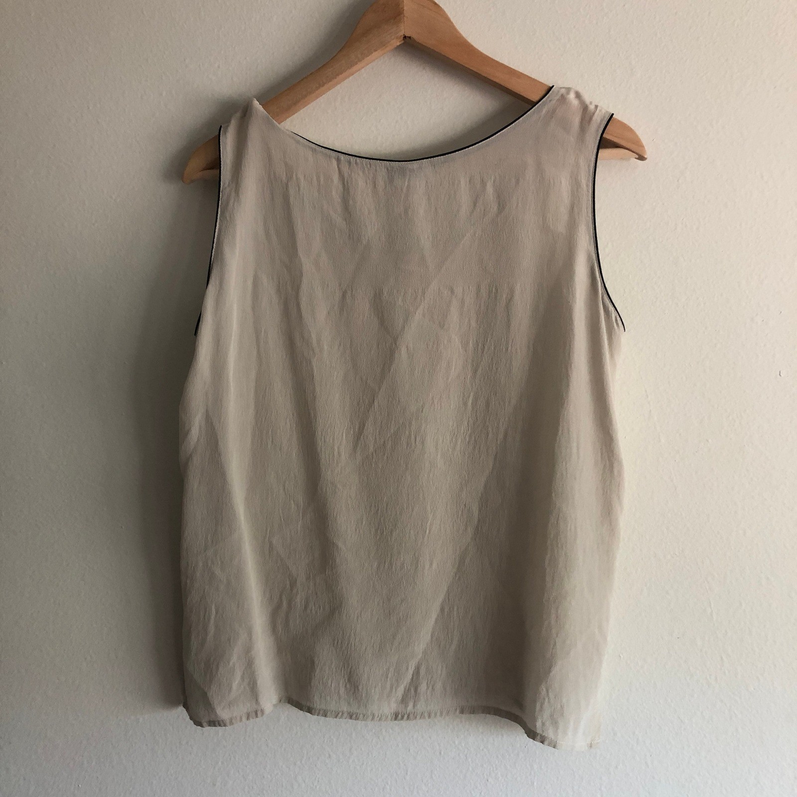 Vintage Semisheer Creme Silk Bogari Signature Loose Tank Top / White Blouse