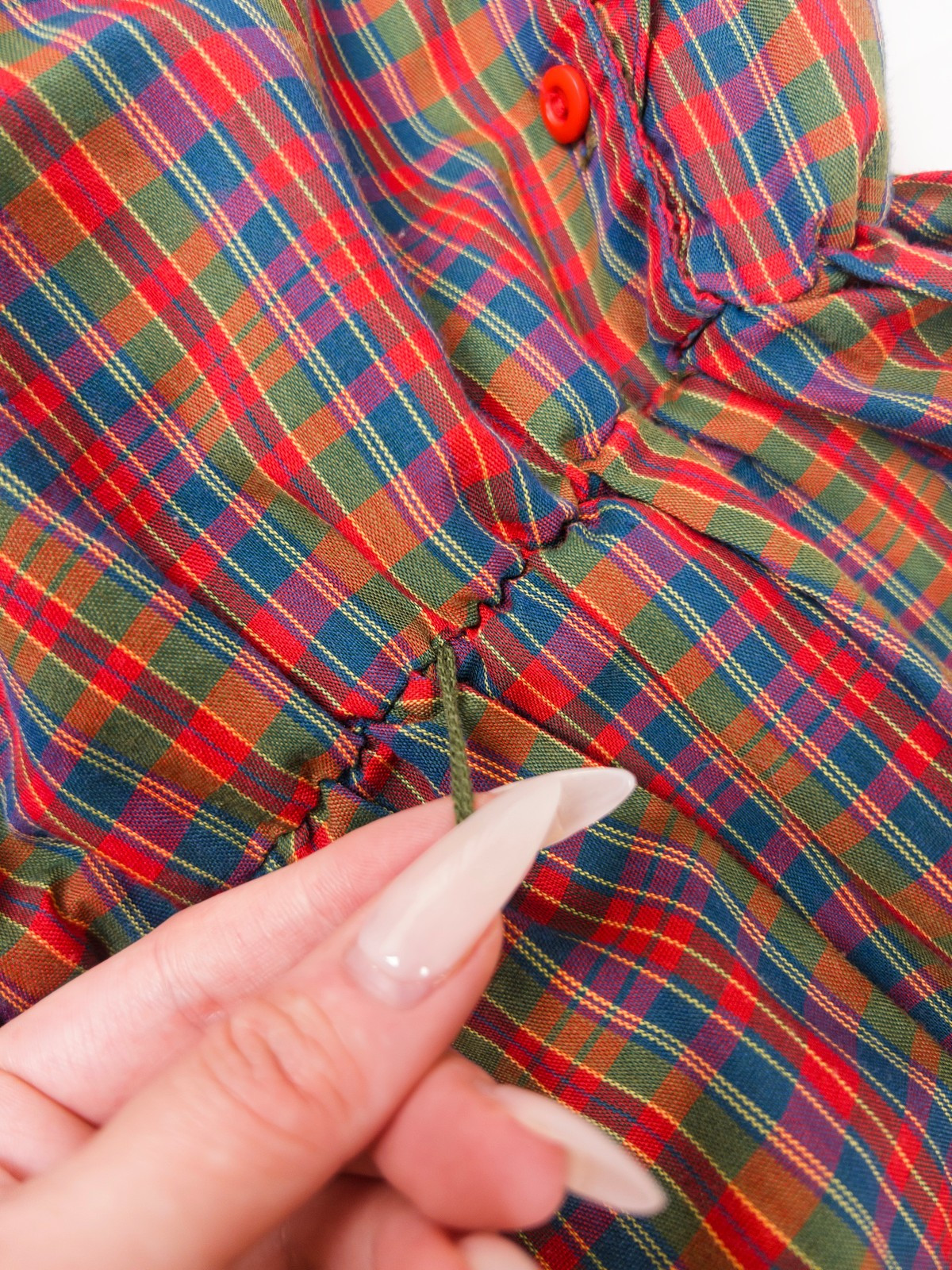 Vintage 60s 70s Red Plaid Ruffle Prairie Midi Dress Best Fit S/M Western Holiday