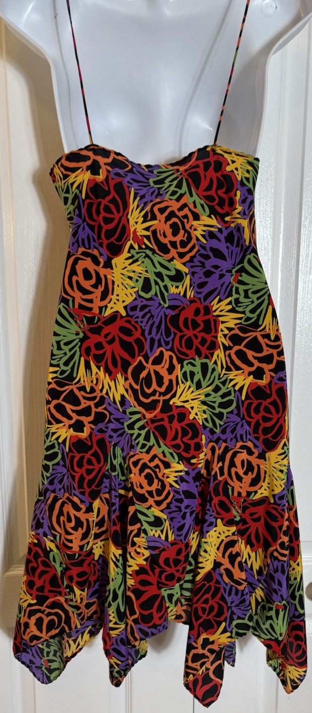 Vtg Papillon by Paula Corbone Nightgown Bold Print Handkerchief Hem USA Small