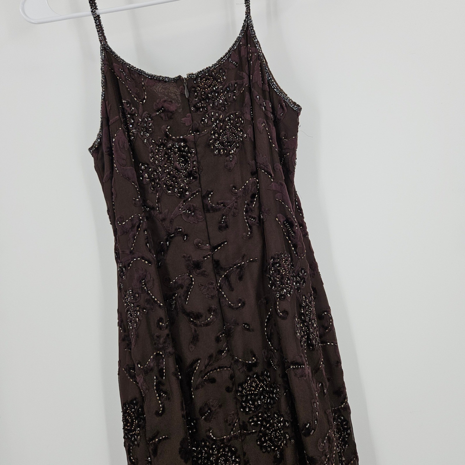 Vintage y2k Velvet Burnout Beaded Maxi Dress Floral Mesh Whimsigoth Goth 90s M