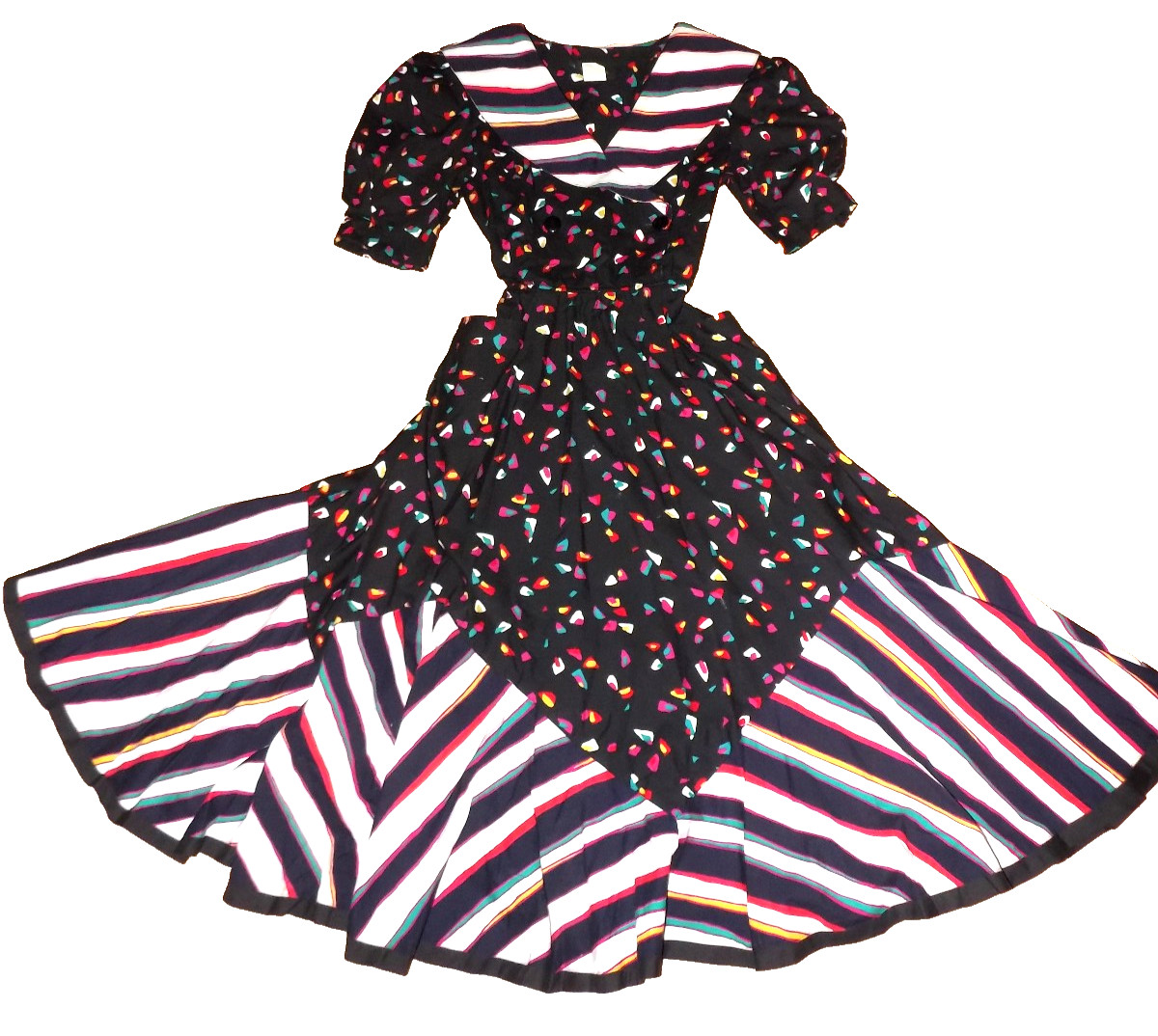vintage 80s 12 fits 6 8 Choon pockets PUFF Sleeves midi DRESS cottage core 40s