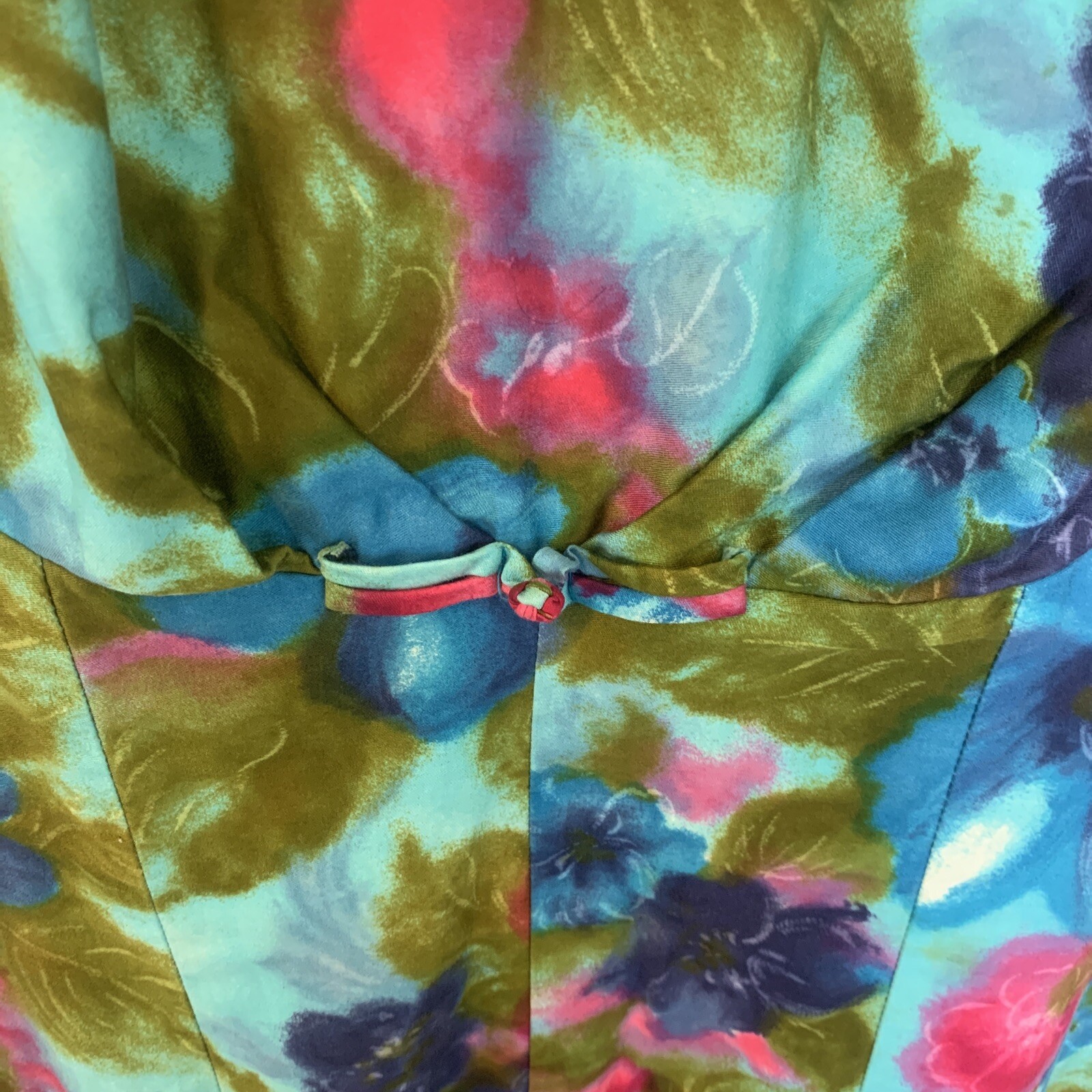 Vintage 50’s Alice PolynesianFloral Maxi dress with drape in the back Size L