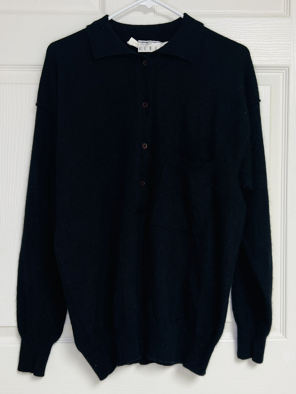 Ann Tjian for kenar Women’s Lambswool Sweater Sz Medium Black 4 Button