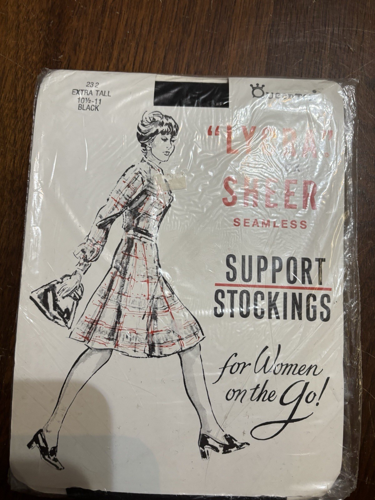 Vintage Support Stockings Queentex Black New In Sealed Pack Extra Tall Seamless