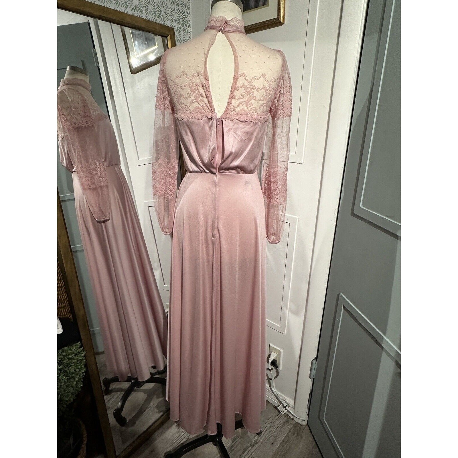 Vintage JcPenny Pink Lace Nightgown Romantic Maxi Sleepwear 1930s Cottagecore