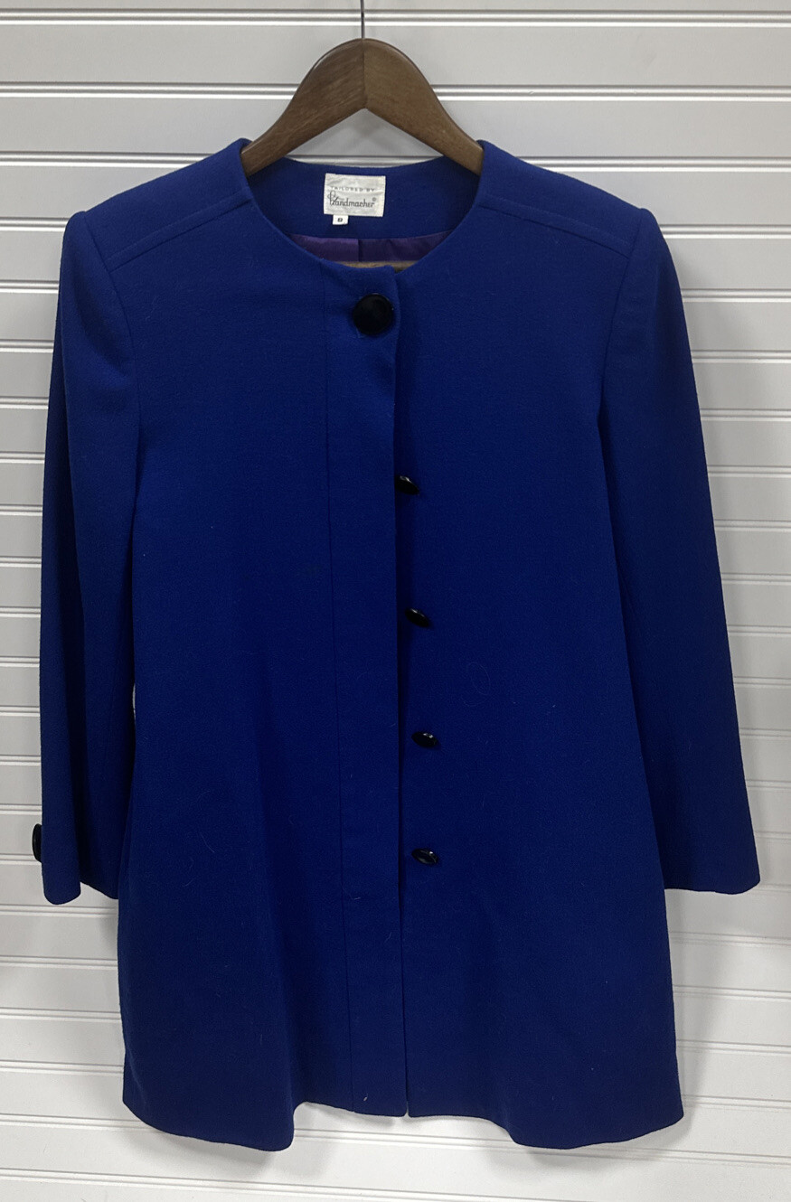 Vintage Fitted Wool Jacket Tailored by Handmacher Womens Blue Suit Blazer Coat 8