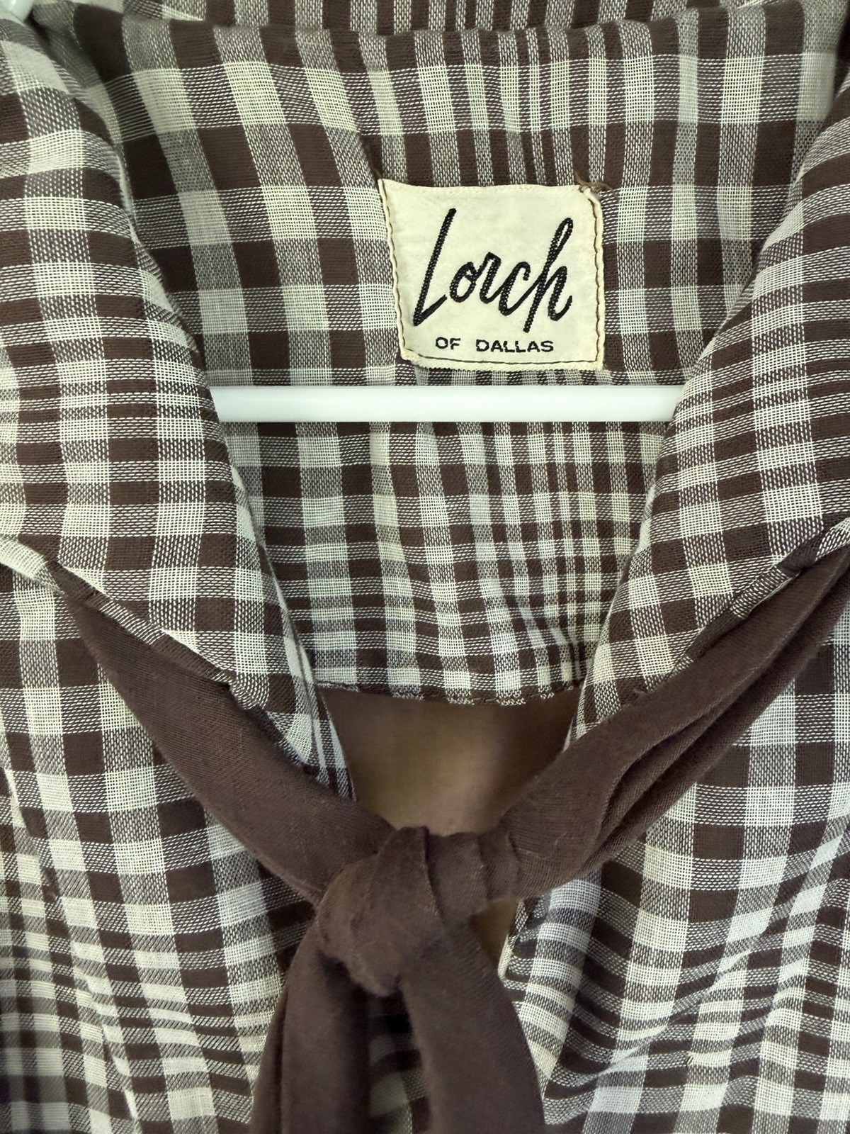 VTG 50s 60s Lorch Of Dallas Gingham Plaid Skirt Tie Brown Rockabilly Swing S/M?