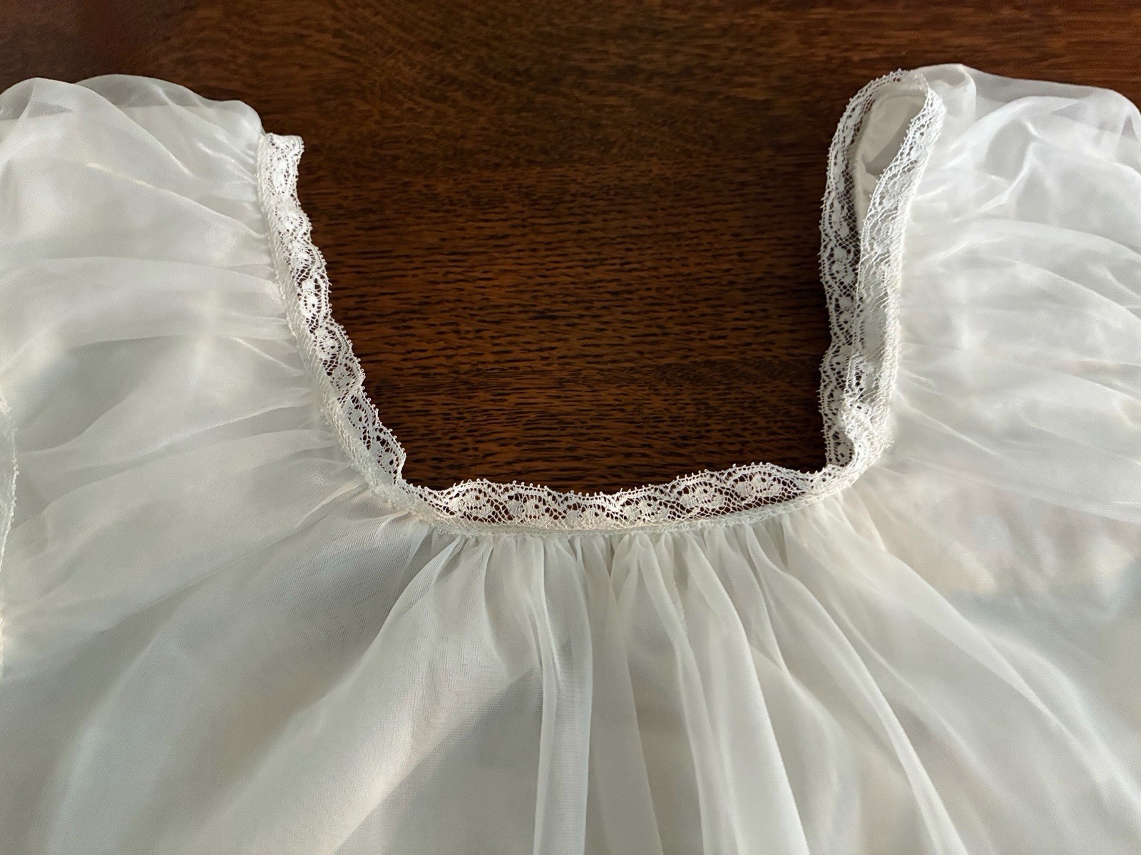 Vintage White Laros Nylon Nightgown Flower Appliqués Size Med Cut # 125