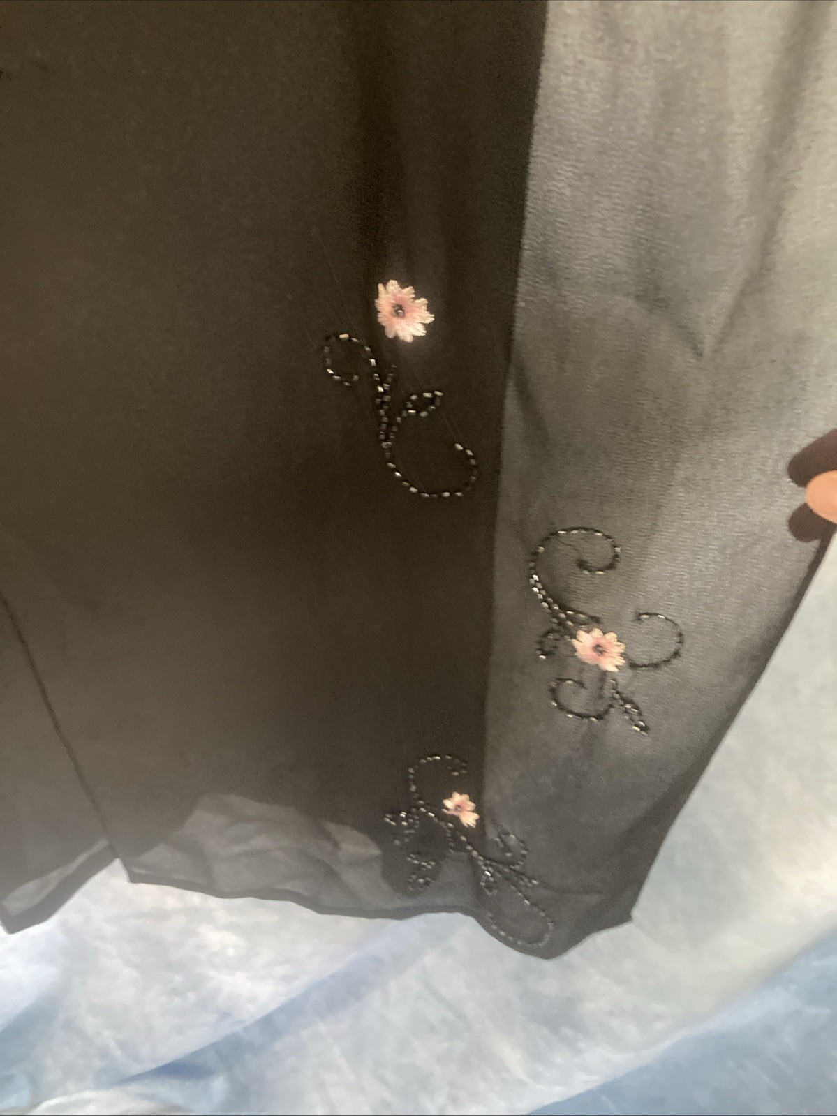 Vtg 90s Y2K Adrianna Papell Black Sheer Wide Leg Palazzo Pants Beaded Floral 1X