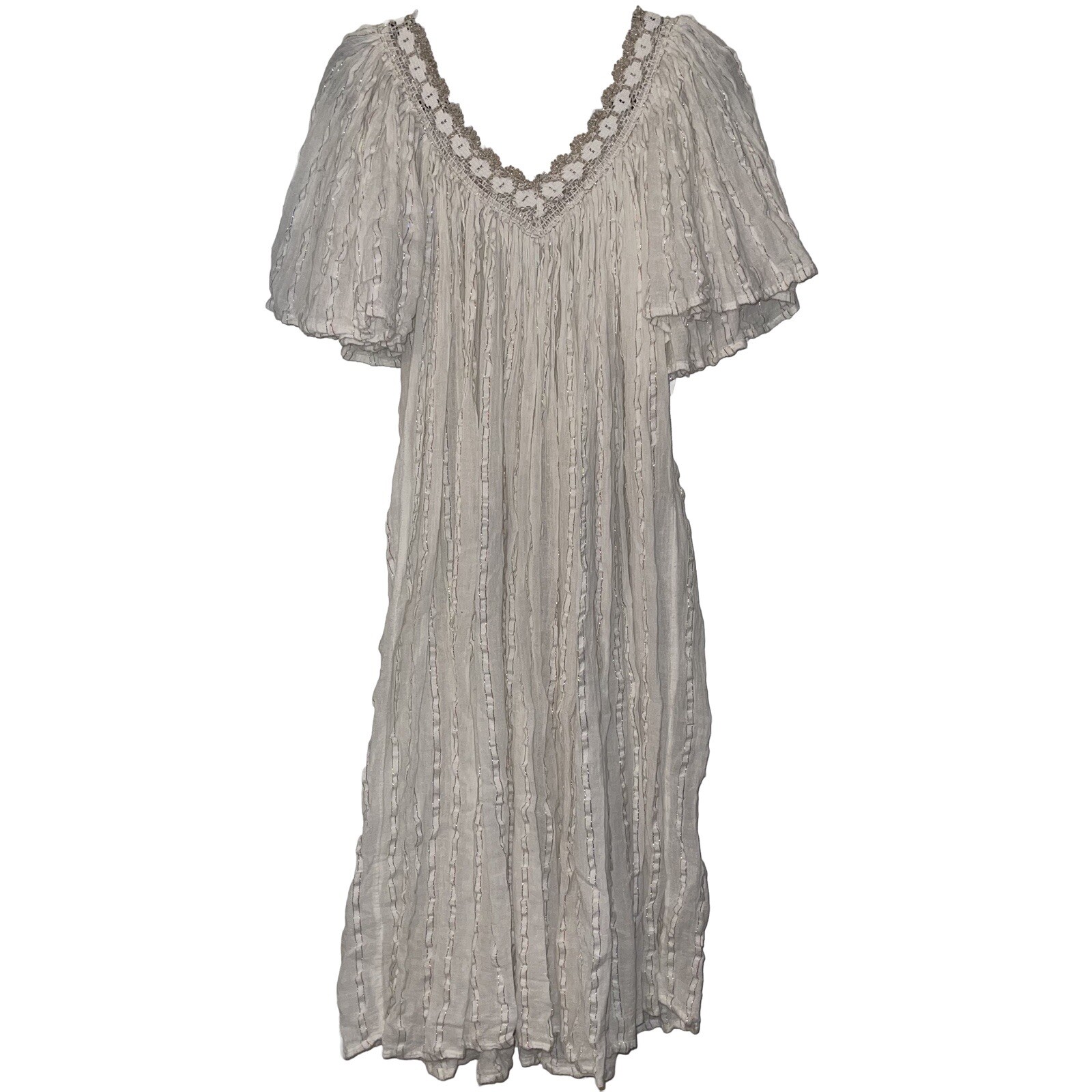 Miami Greece Fashions Inc Vintage Gauze Grecian Sun Dress Butterfly Sleeve Lace