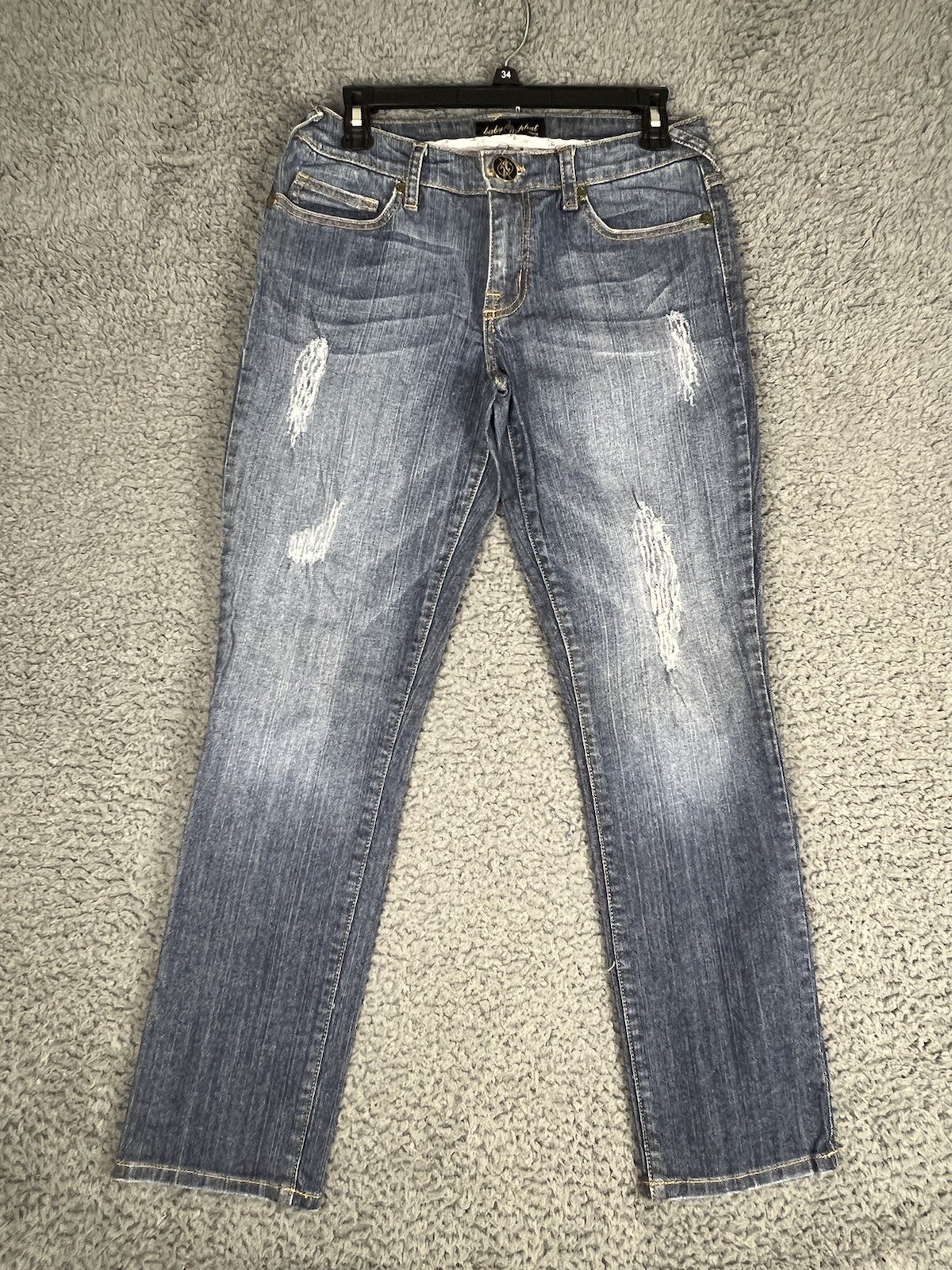 VTG Baby Phat Jeans Womens Sz 9 Distressed Med Wash Cat Logo Straight Leg Y2K-j