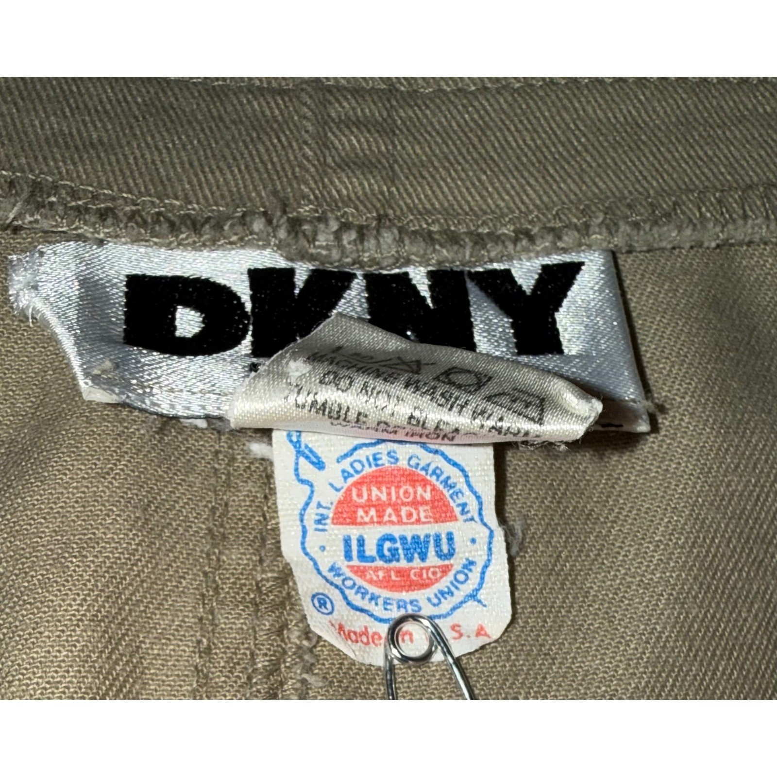 Vtg 90s DKNY JEANS Khaki Wrap Skirt Size 12 ILGWU Union Made USA Canvas Midi⁠