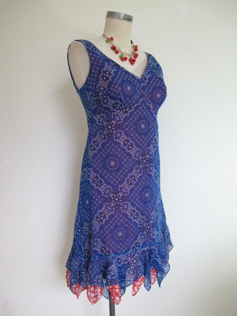 Vintage 70s Scooter Mini Skort Bra Dress S Bandana Print Red Wht Blue Hanky Hem