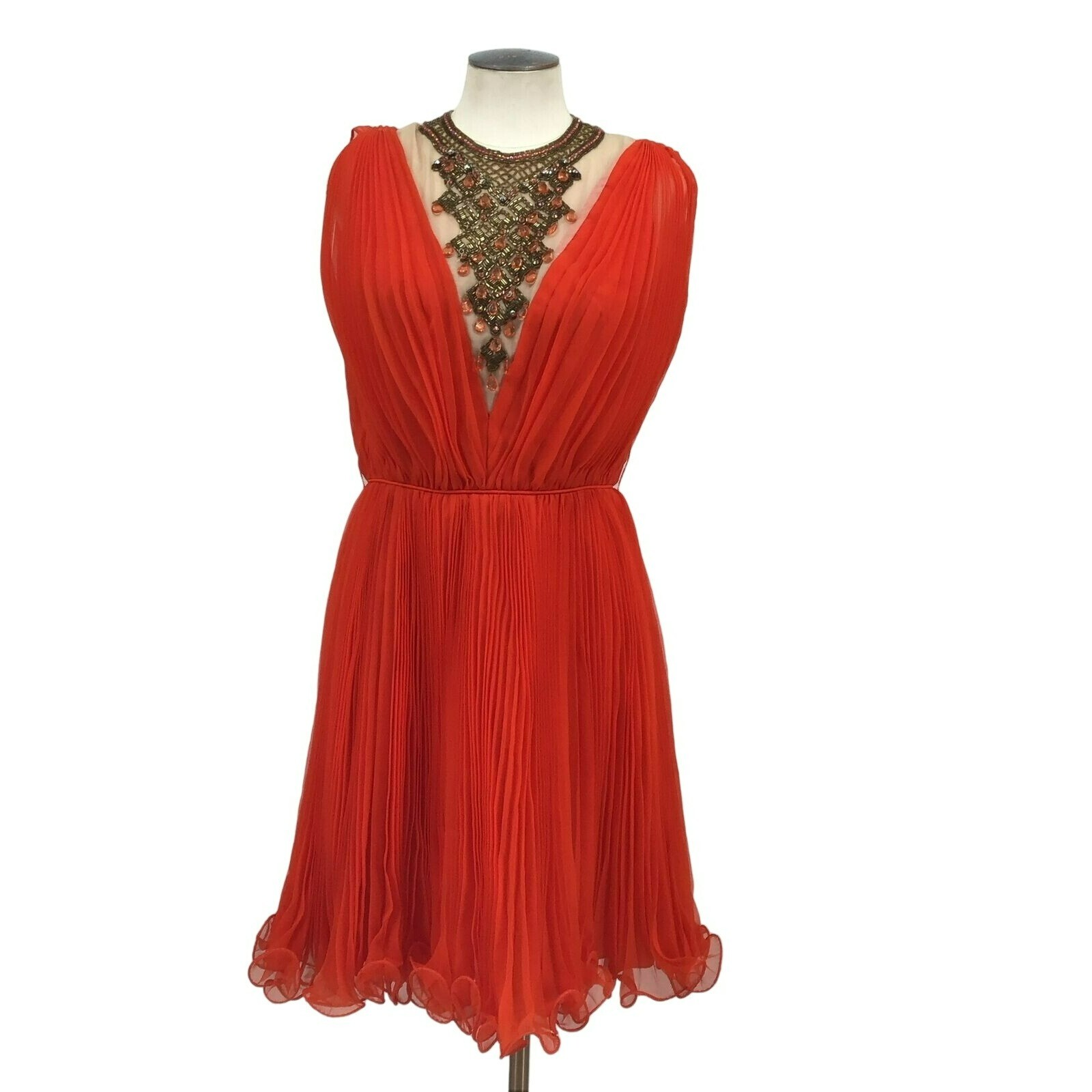 VTG 60s Jack Bryan California Silk Chiffon Orange Cocktail Dress #1004