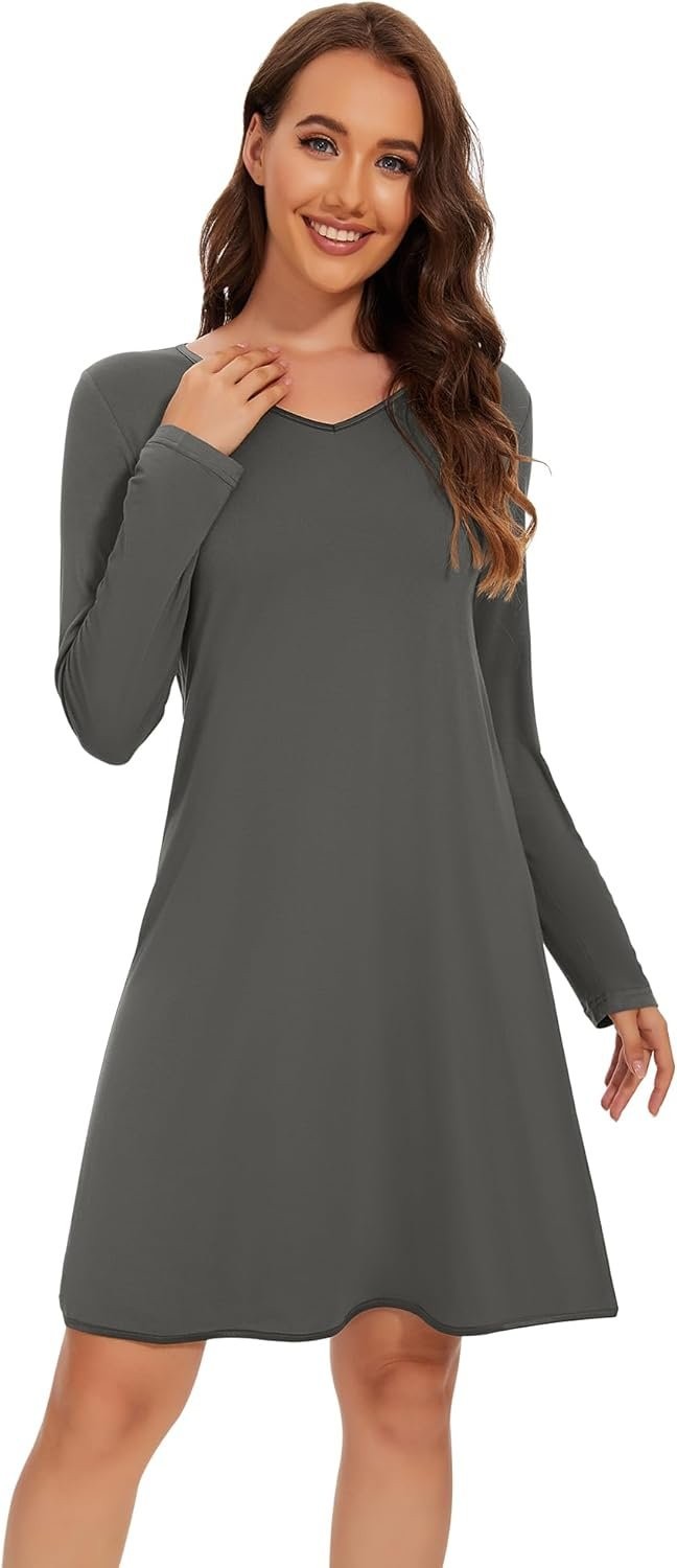 Viscose from Bamboo Nightgowns for Women Long Sleeve Sleep Shirts, Size Large