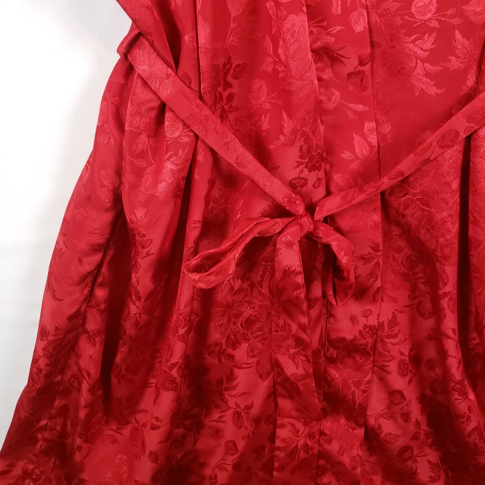 Vintage Inner Most Kimono Robe Womens Large Red Satin Jacquard Midi Pockets