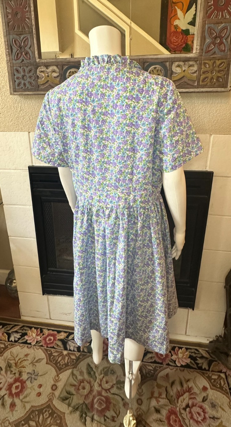 Vtg Lg 1950s Full Skirt Day Dress tea collared Handmade Floral a-line MCM Party