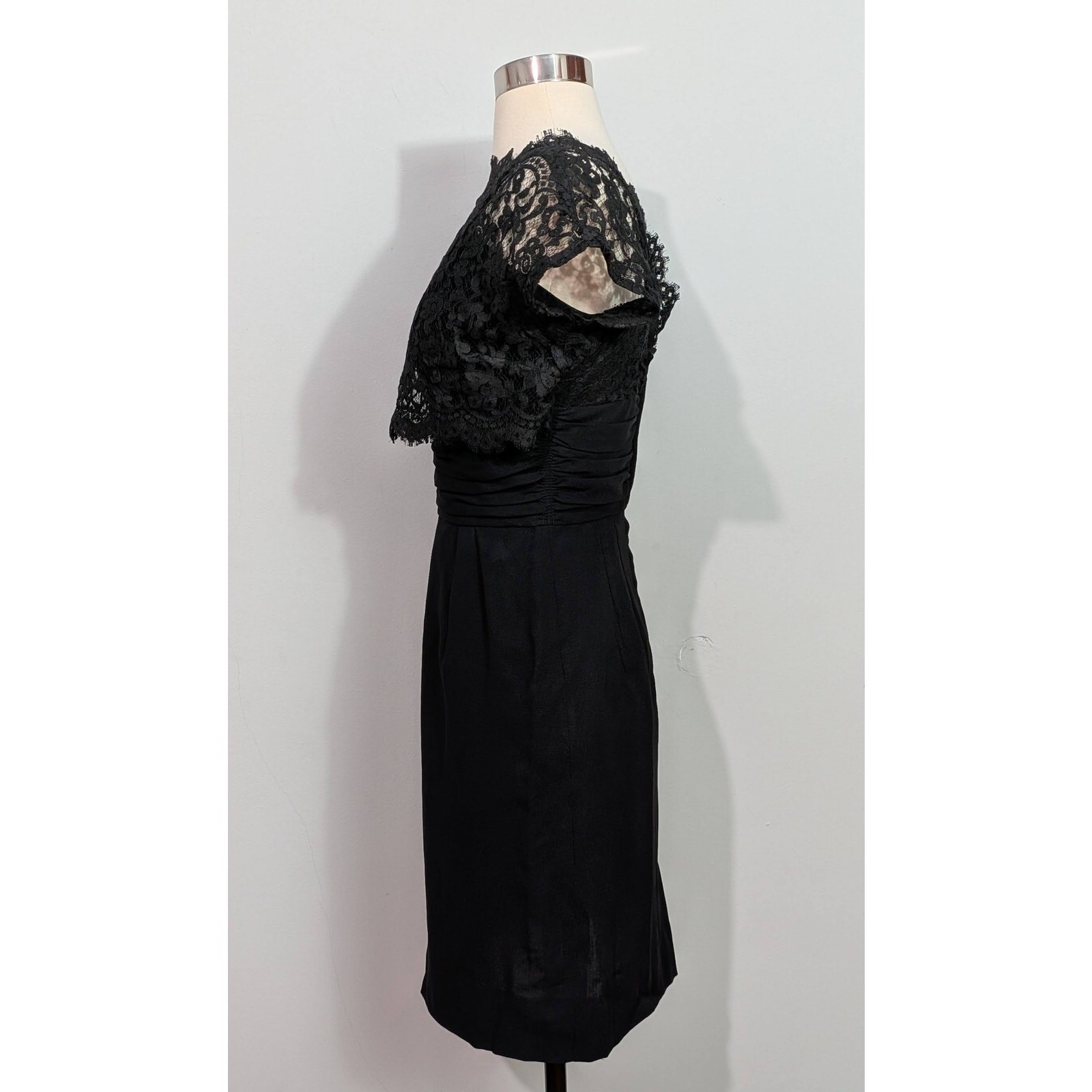 50s Black Spaghetti Strap & Lace Wiggle Dress