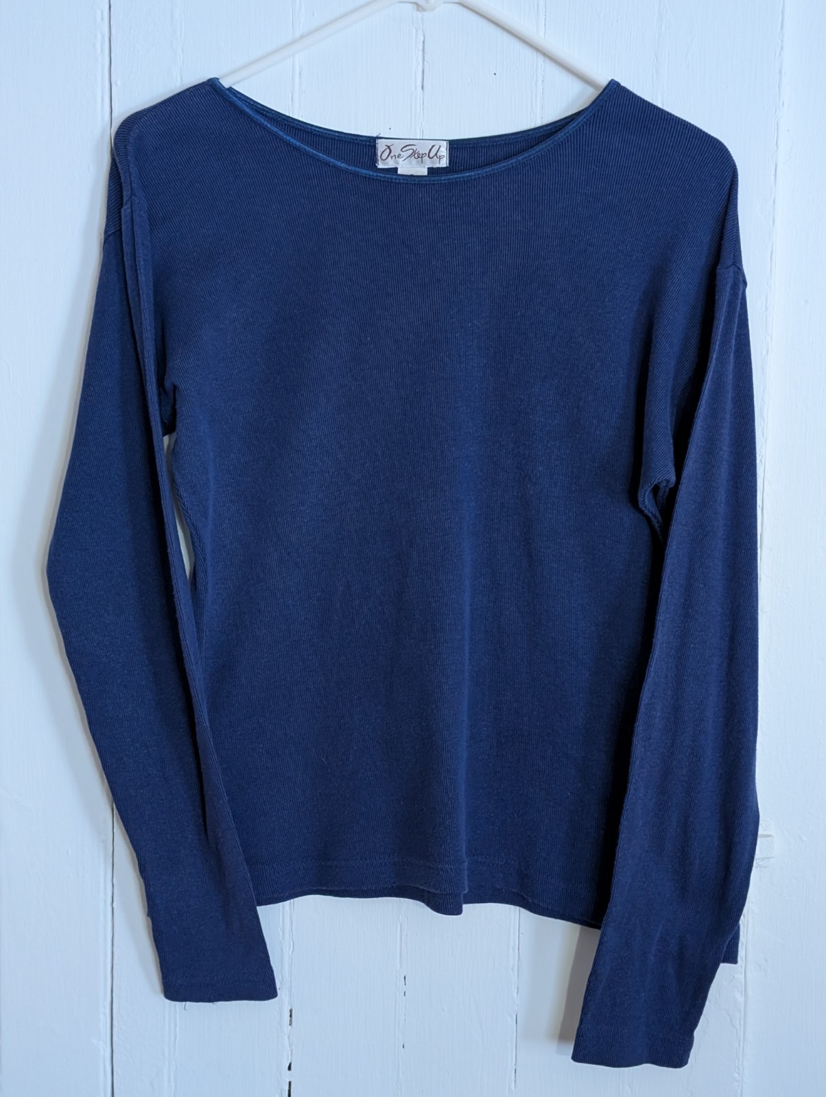 Vintage One Step Up Navy Blue Long Sleeve Blouse Women’s Size Large Cotton Blend