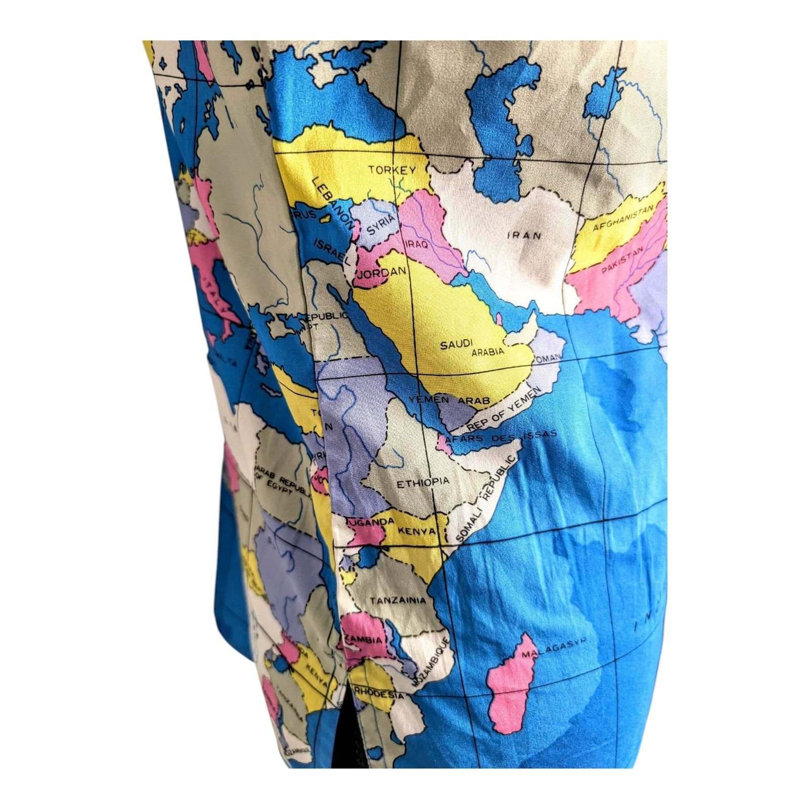 Vtg 70s Disco Shirt King James Novelty Print World Map Topography Cartography S