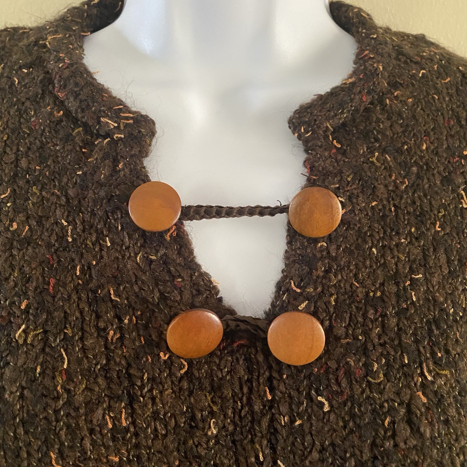 Vintage Christopher & Banks Brown Sweater XL Extra Large Long Sleeve Wood Accent