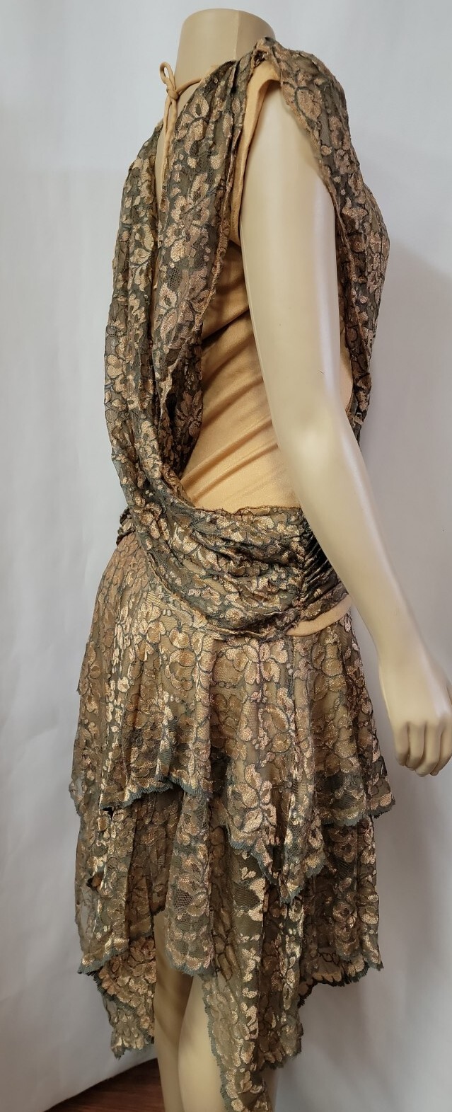 Climax Karen Okada By David Howard VINTAGE Lace Womens Gold/green Dress 9/10 #11
