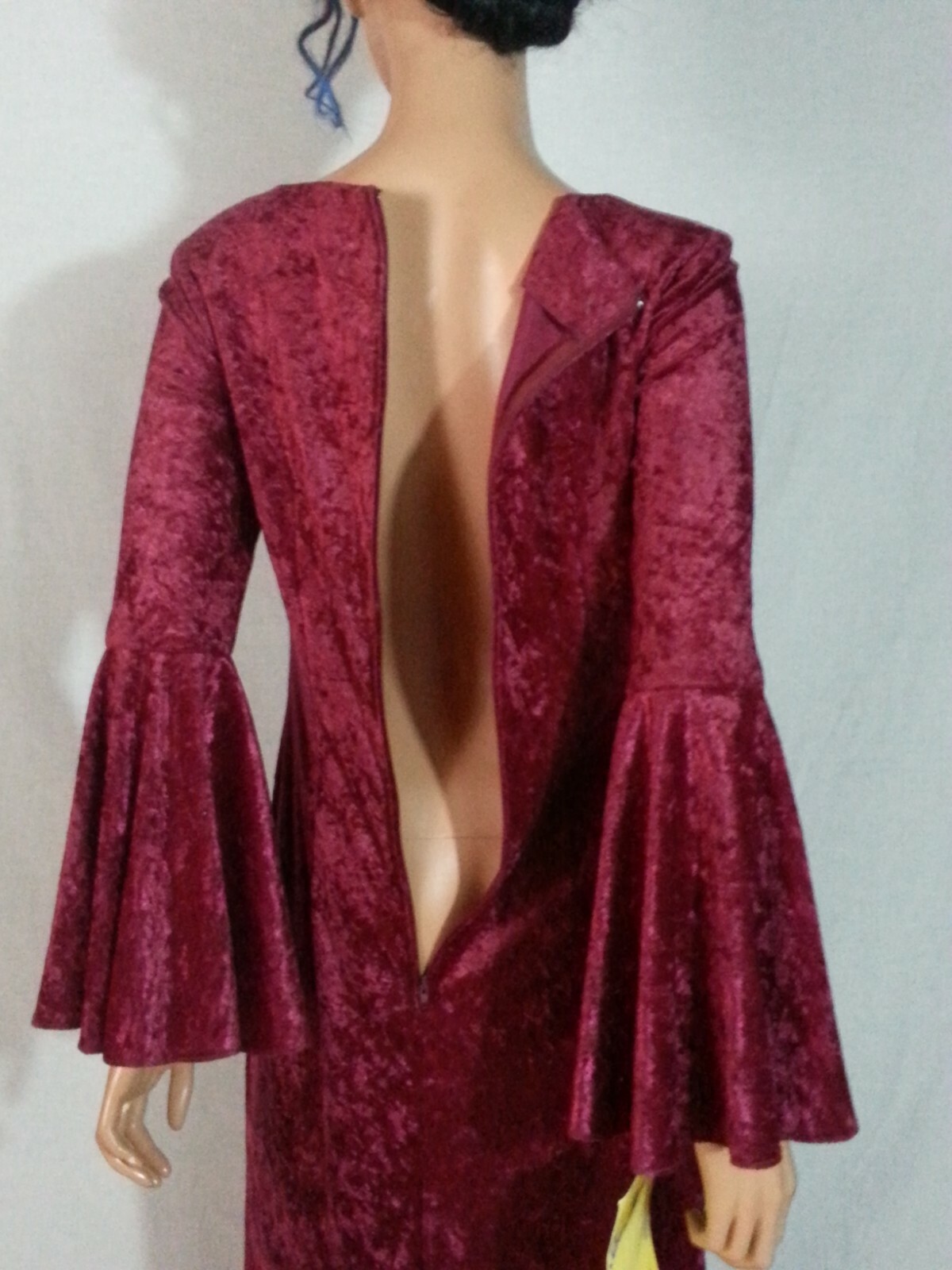 Vtg w TAG 80s McCalls Maxi Dress Faux Velvet Berry Red Angel Slv Medieval Boho 8