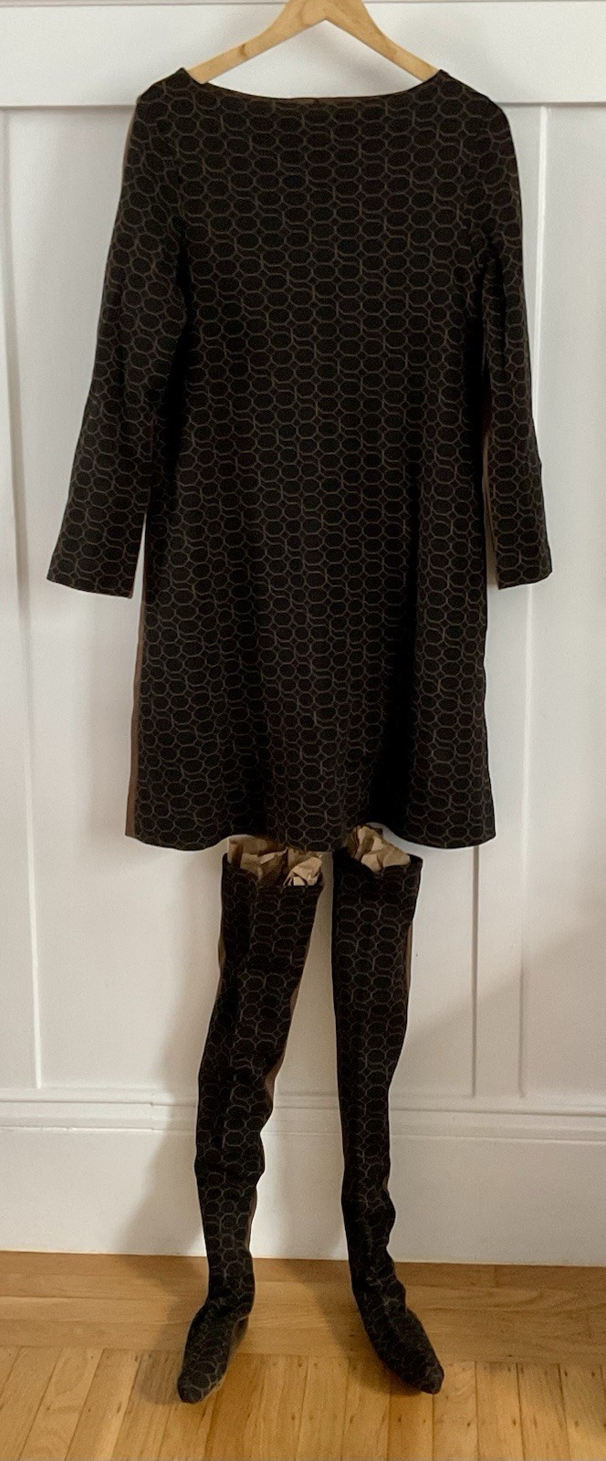 RUDI GERNREICH Harmon Knitwear 60’s A Line Wool Jacquard Jersey Dress W/Socks 12
