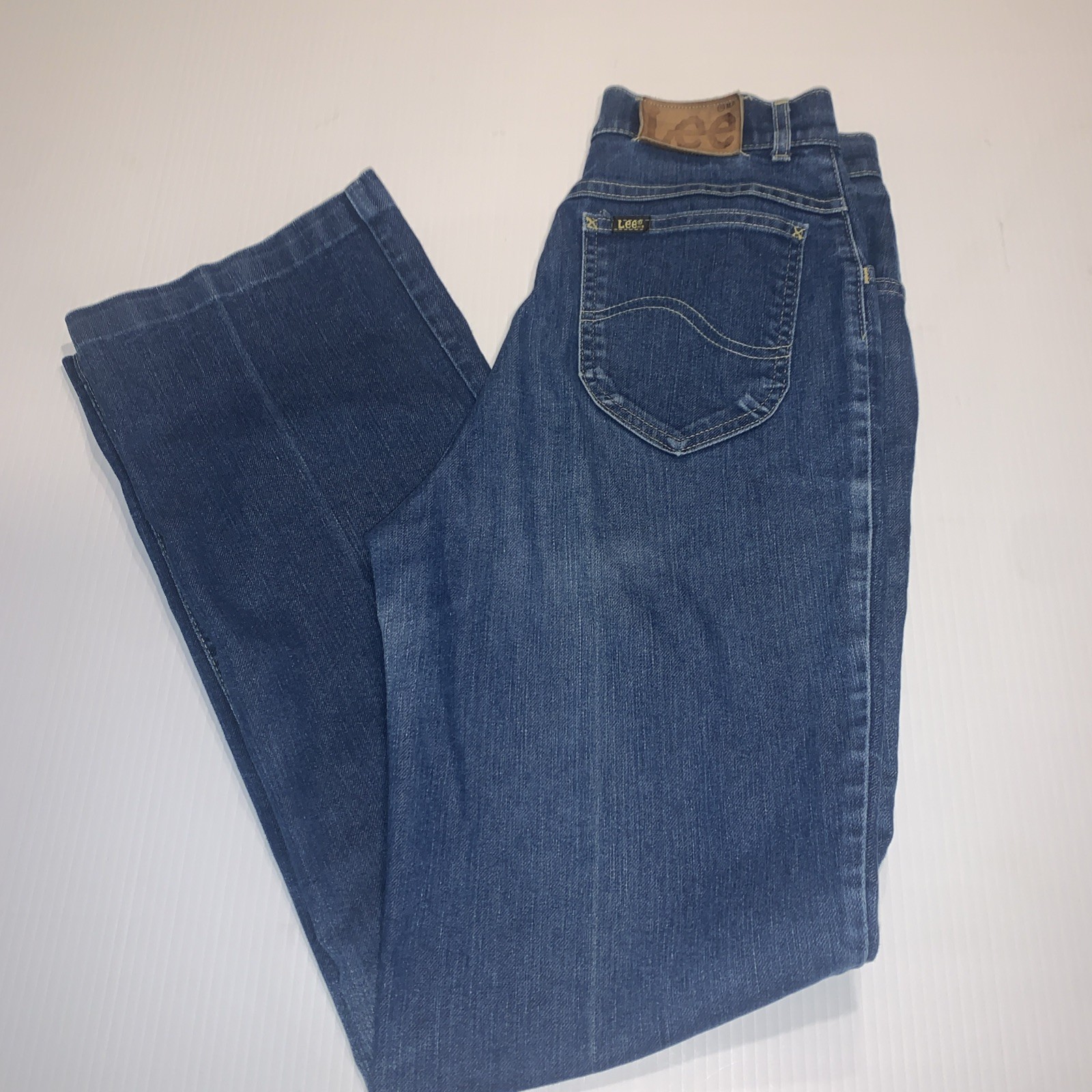 Vtg Juniors LEE Jeans Size 12 High Waist Straight Creased Hemed Legs M-Blue USA
