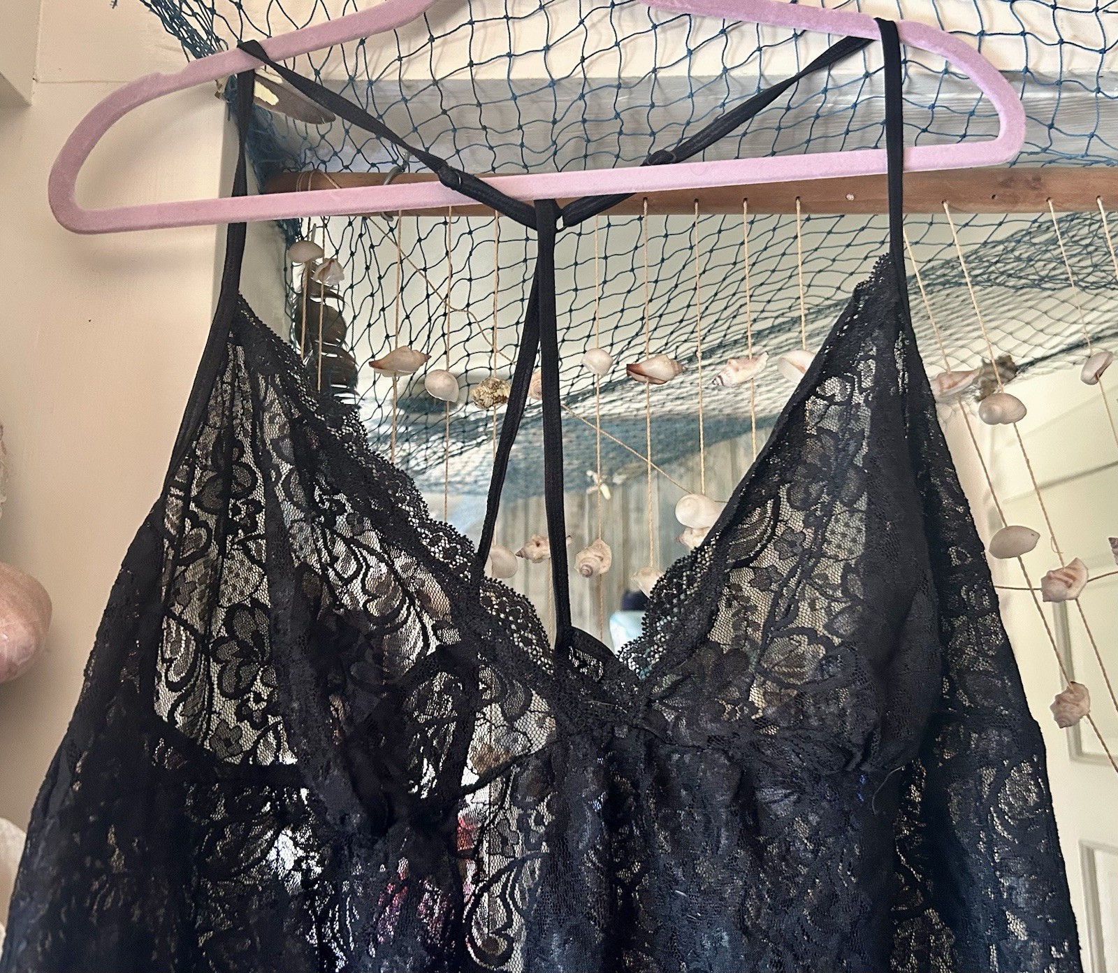 Vintage Secret Treasures Black Lace Sheer Nightie Nightgown 2X 18W -20W