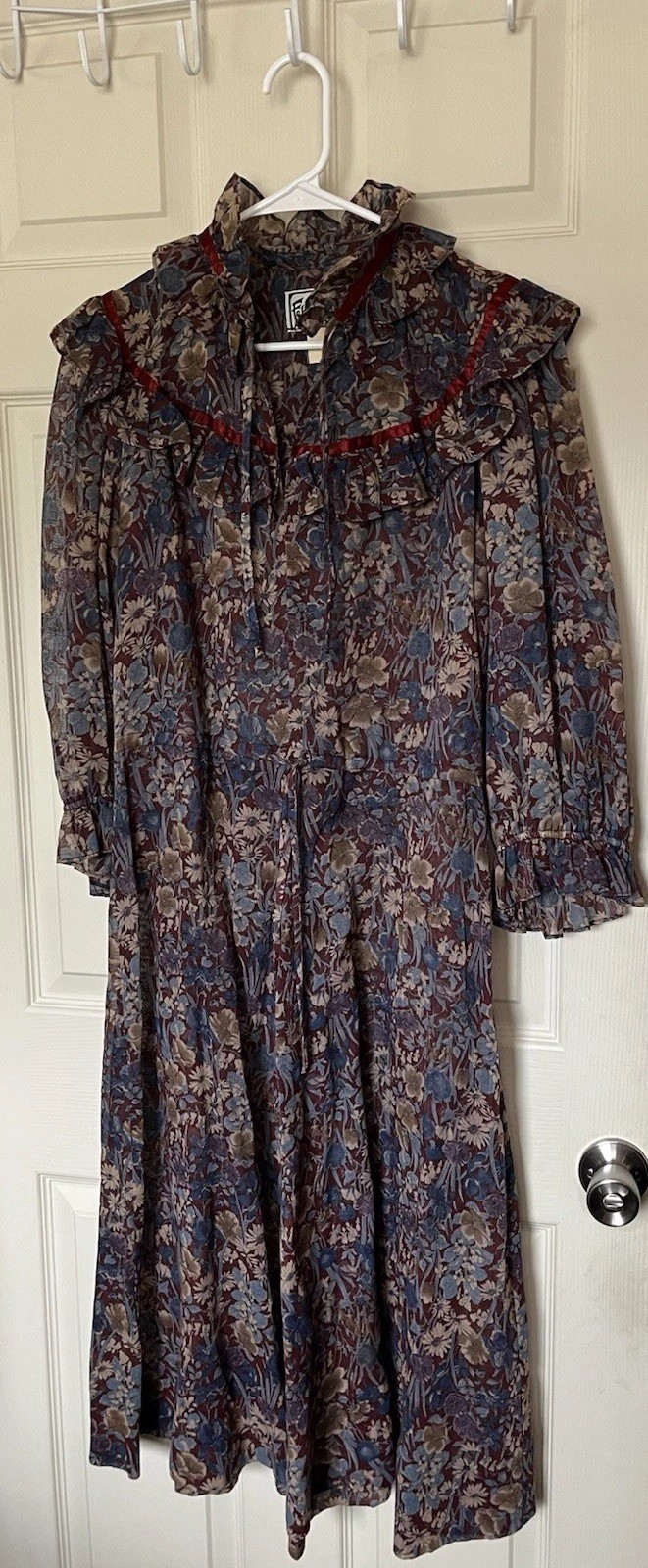 Vtg Foxy Lady San Francisco Floral Ruffle Prairie Dress Sheer Womens M