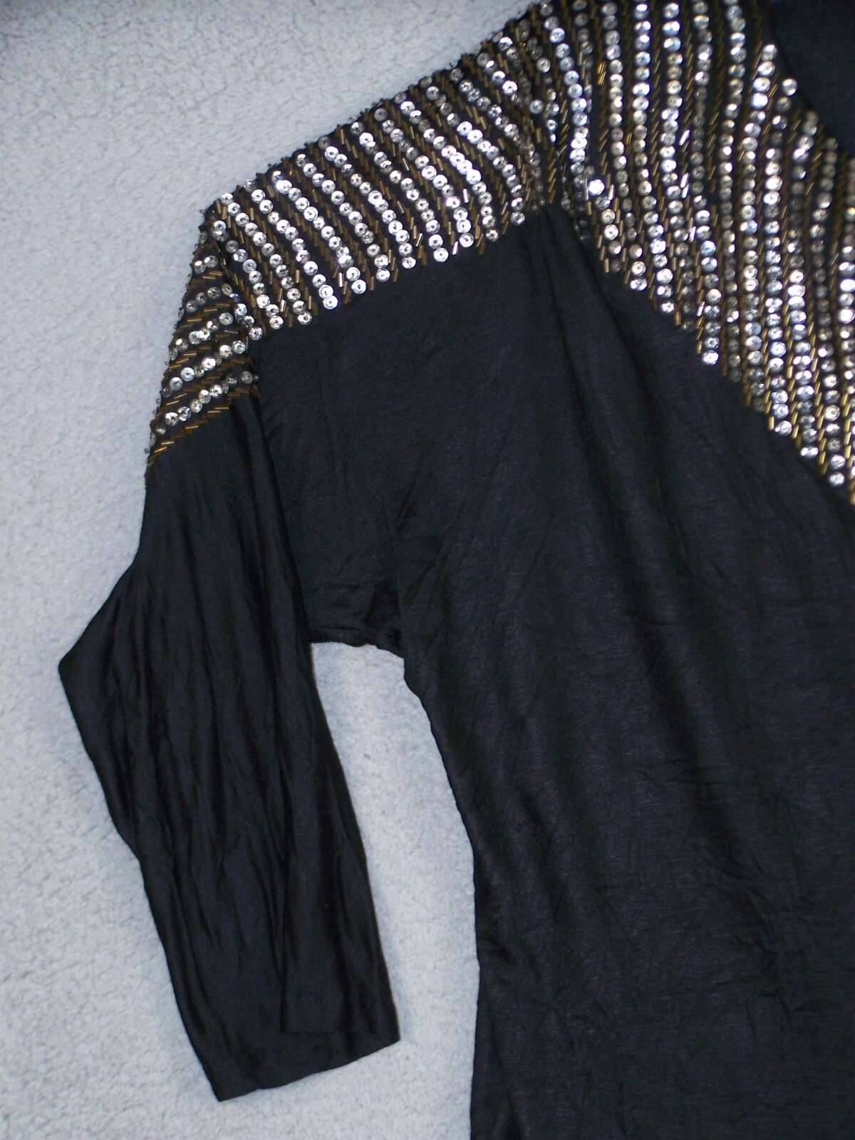 Vintage Thums Up Dress Women’s Medium 8 10 Black 2-Piece Sequined Rhinestones