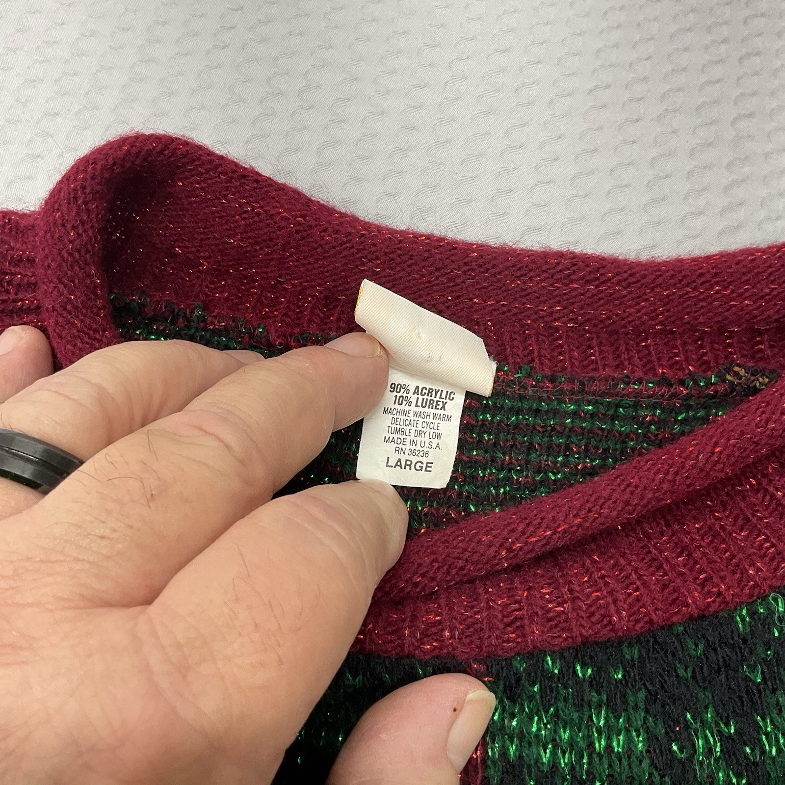 vintage Holiday Time acrylic plaid sweater with a rose design.