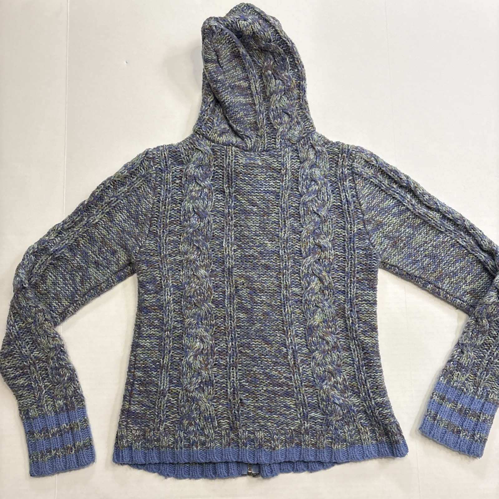 Vintage TILT Knit Zip Up Hoodie Sweater Sz M Cottagecore Blue Purple 90s Y2k