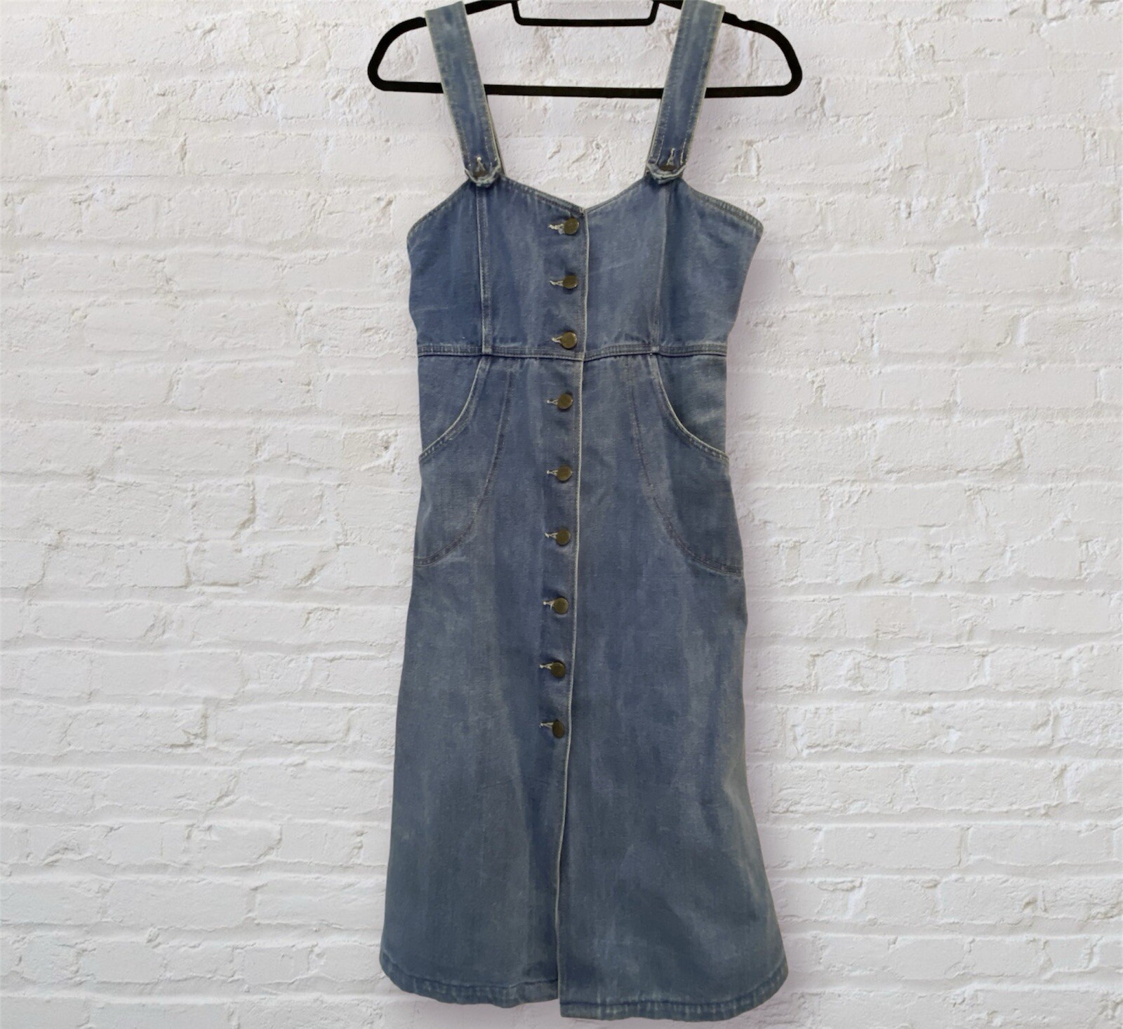 Vintage 70s/80s Kumar Bros Denim Jumper Overalls Dress Midi Rigid Denim Rare