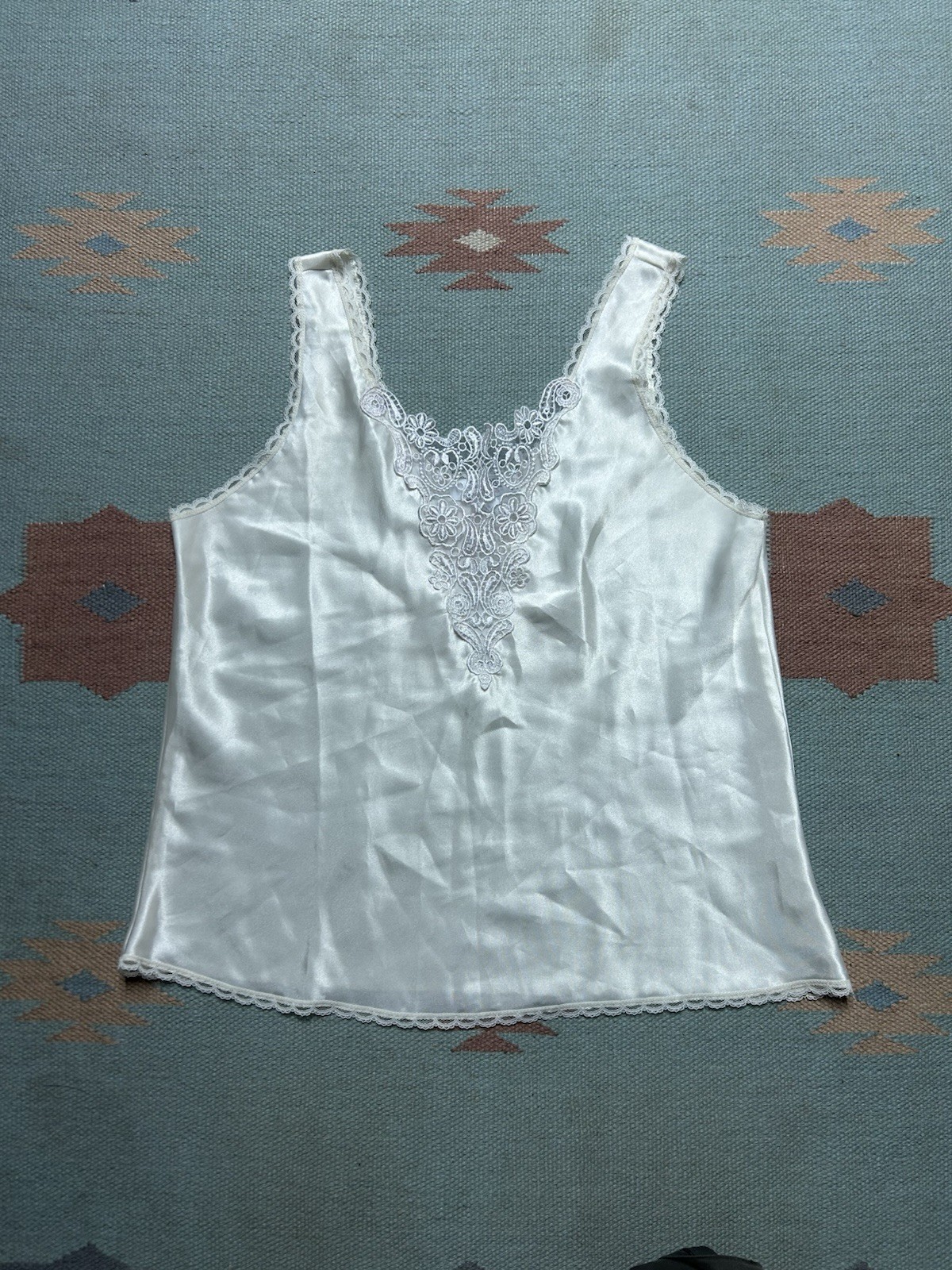 Vintage honors intimates slip dress lace lingerie white flowers women’s large